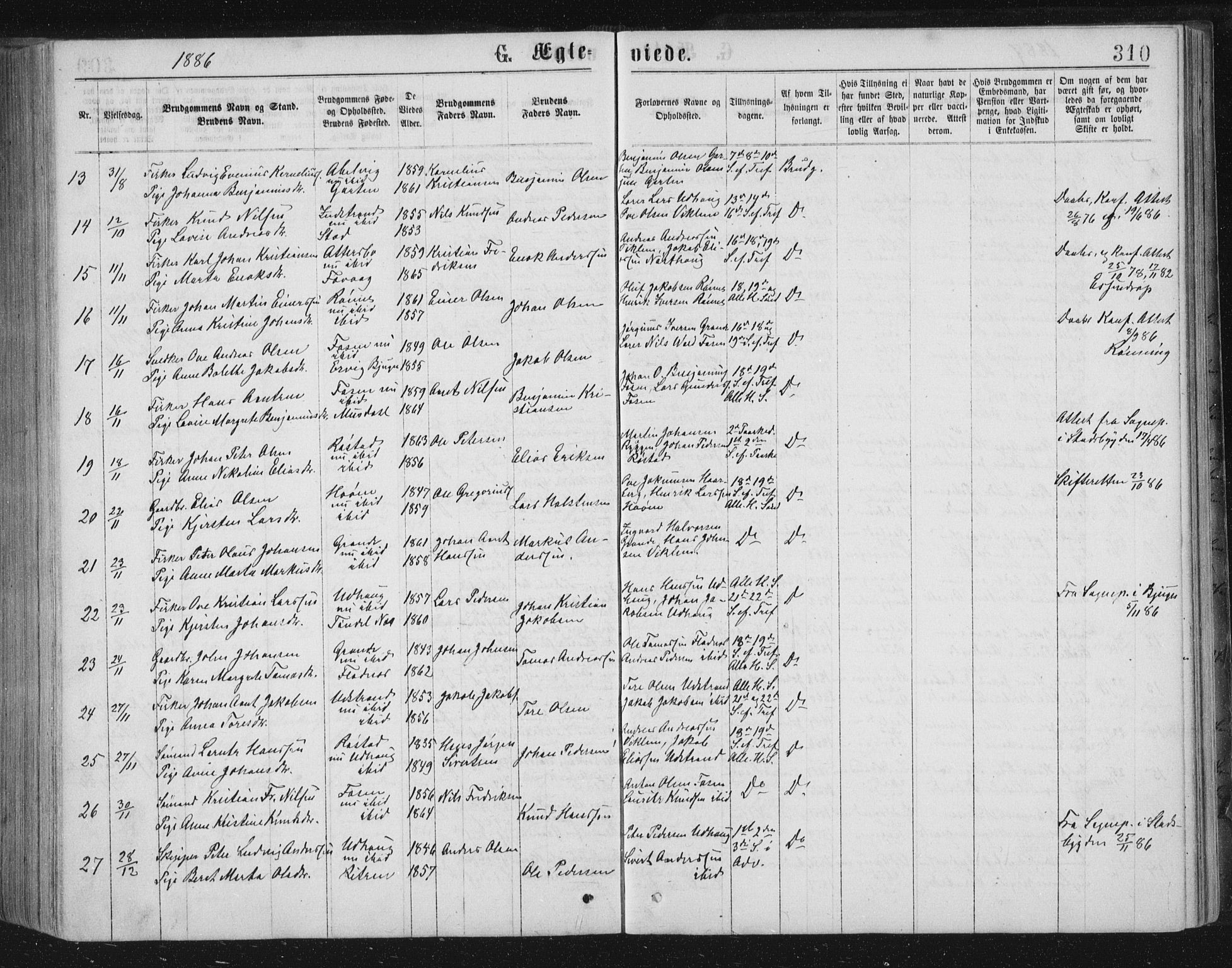 Ministerialprotokoller, klokkerbøker og fødselsregistre - Sør-Trøndelag, SAT/A-1456/659/L0745: Parish register (copy) no. 659C02, 1869-1892, p. 310