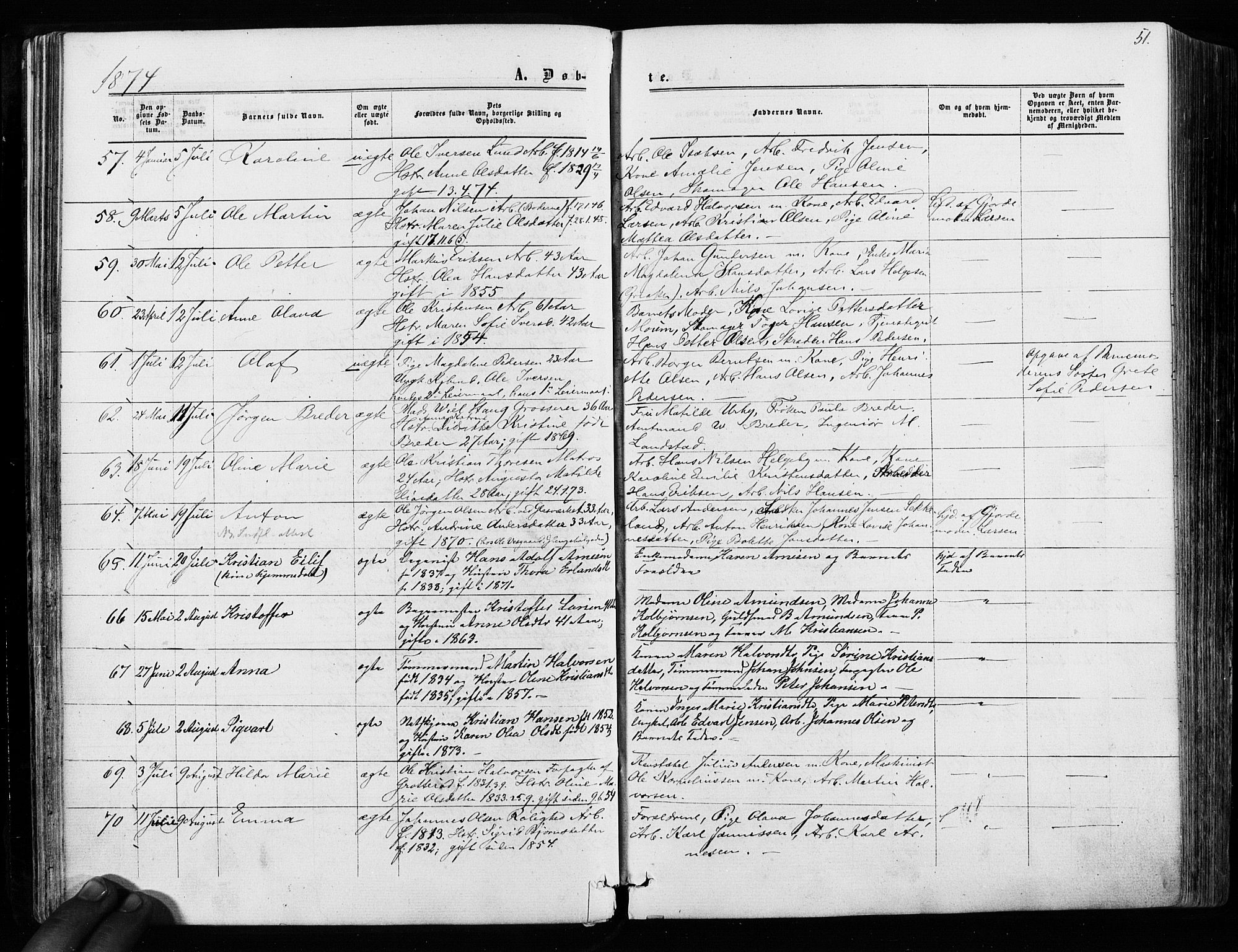 Sarpsborg prestekontor Kirkebøker, AV/SAO-A-2006/F/Fa/L0002: Parish register (official) no. 2, 1869-1877, p. 51