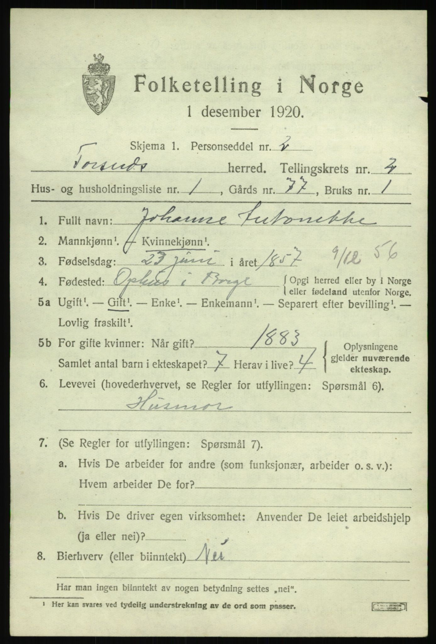 SAO, 1920 census for Torsnes, 1920, p. 1797