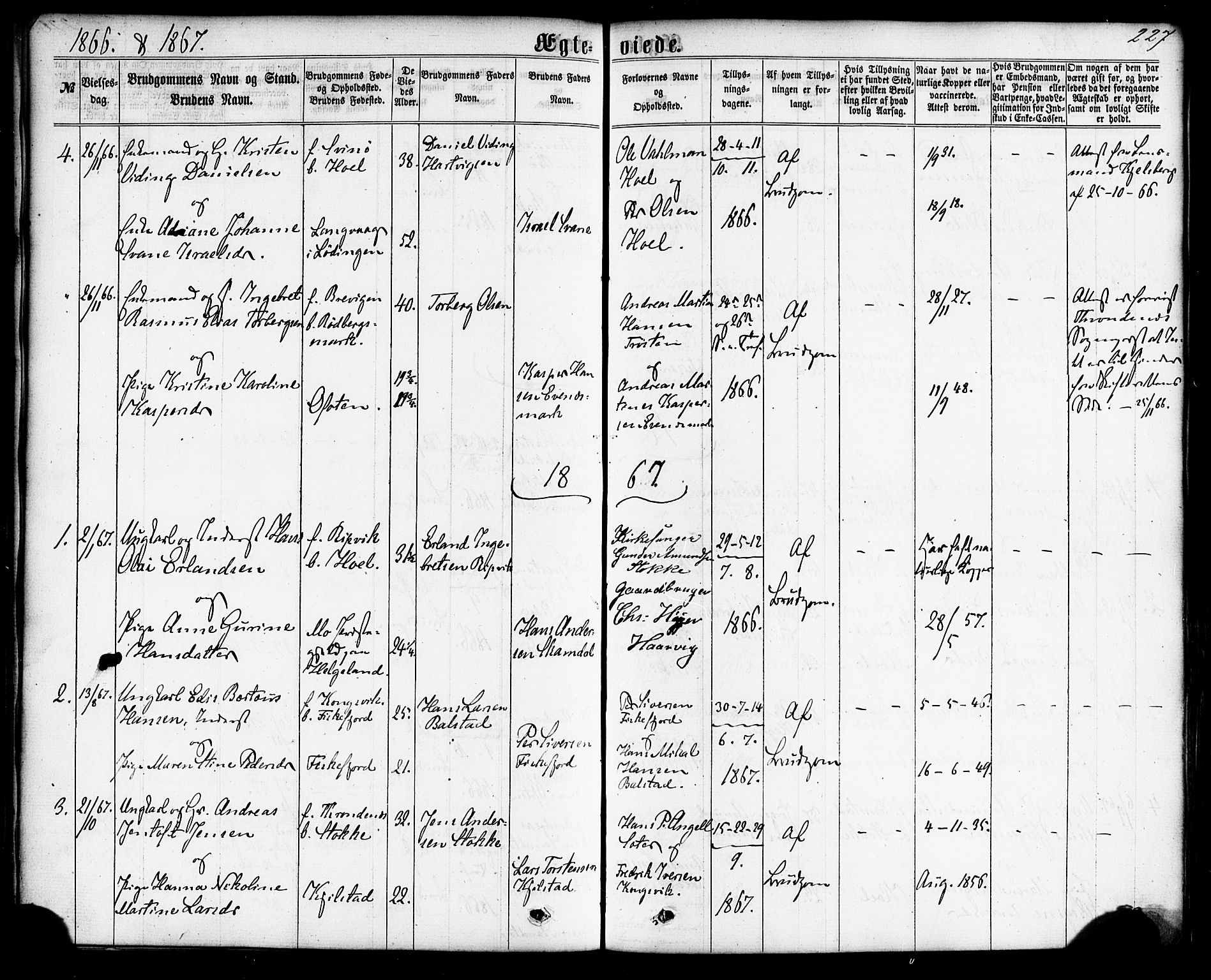 Ministerialprotokoller, klokkerbøker og fødselsregistre - Nordland, AV/SAT-A-1459/865/L0923: Parish register (official) no. 865A01, 1864-1884, p. 227