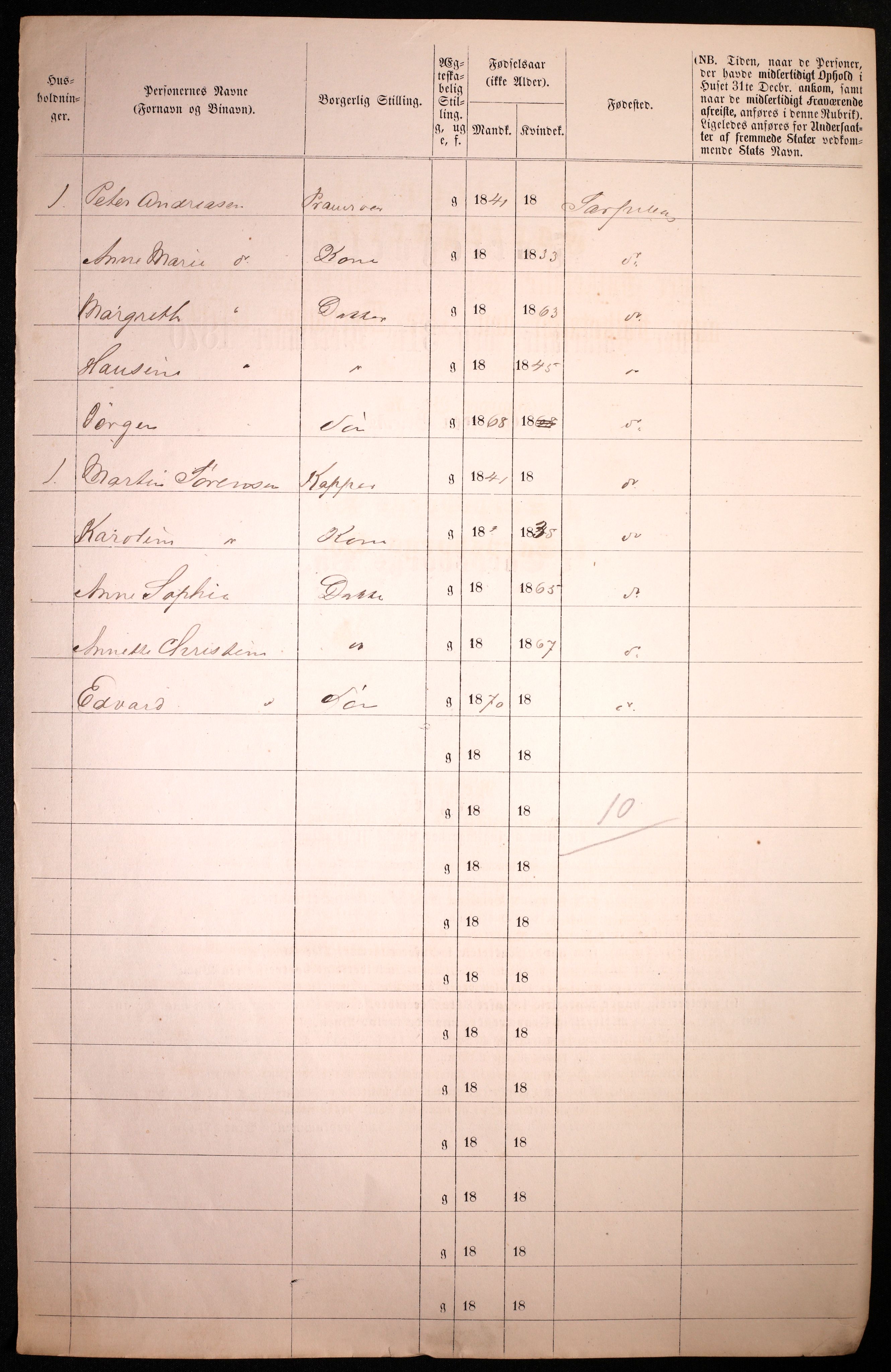 RA, 1870 census for 0102 Sarpsborg, 1870, p. 398