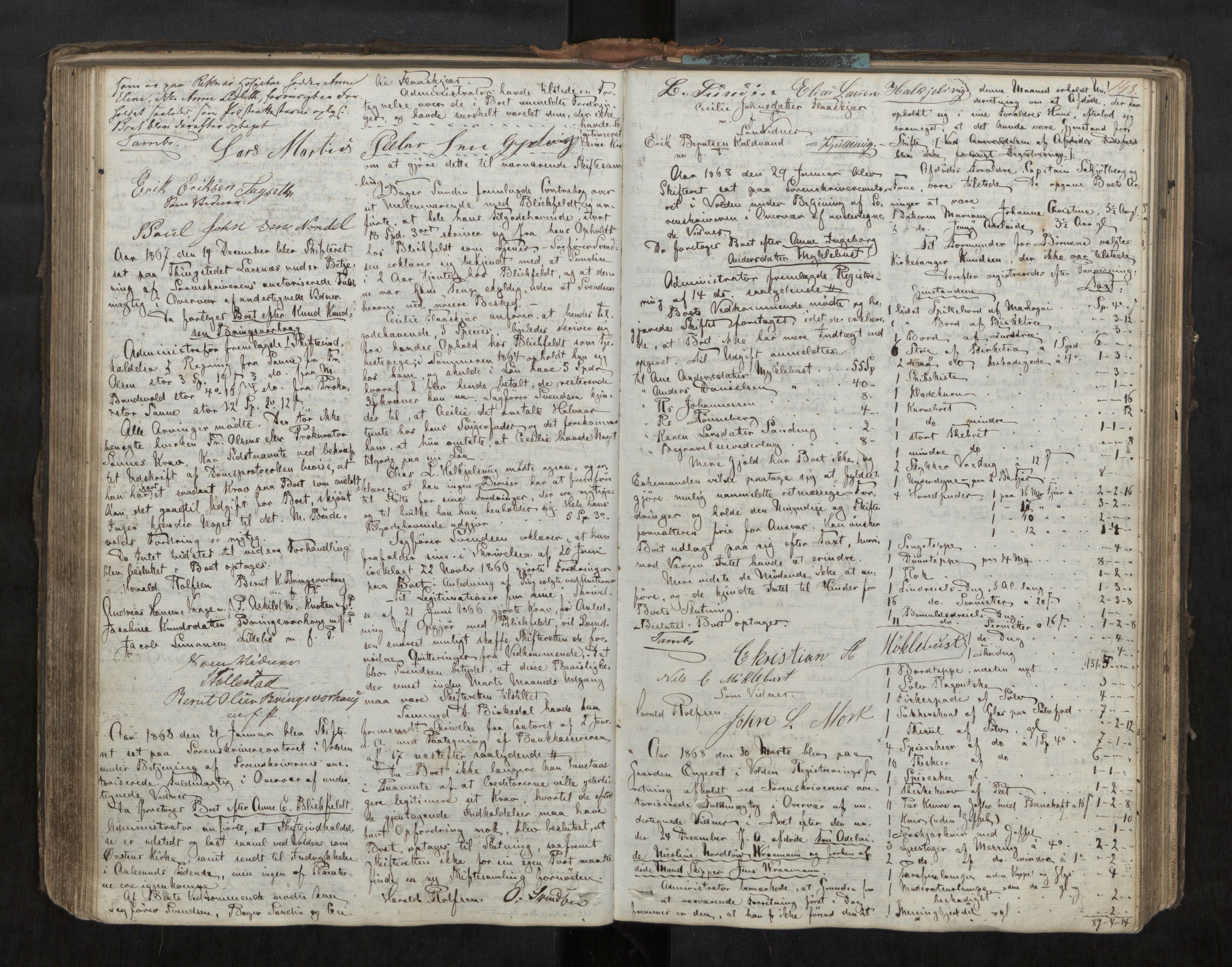 Søre Sunnmøre sorenskriveri, AV/SAT-A-4122/1/3/3B/L0003: Skiftebehandlings- / Skifteforhandlingsprotokollar, 1861-1876, p. 143