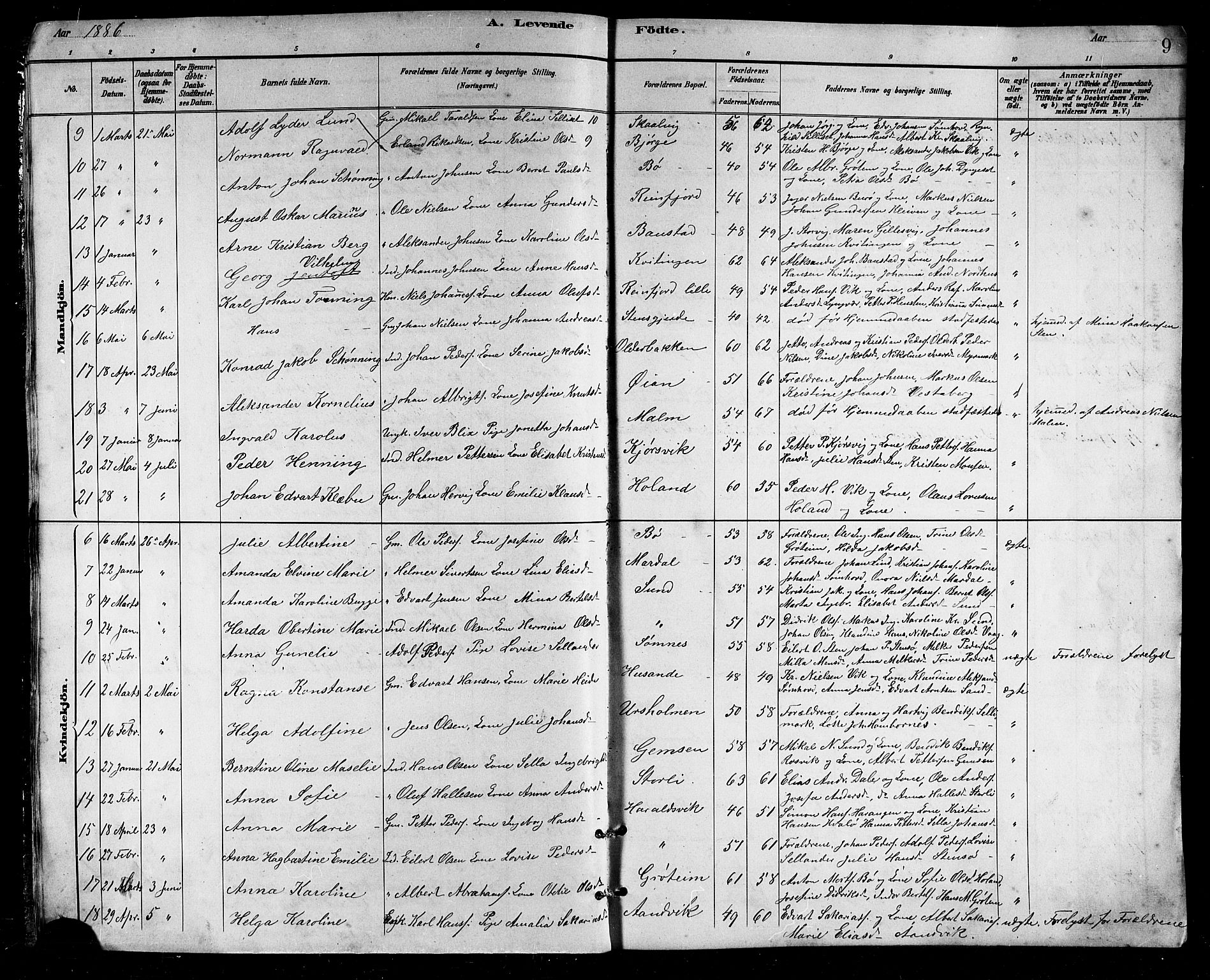 Ministerialprotokoller, klokkerbøker og fødselsregistre - Nordland, SAT/A-1459/812/L0188: Parish register (copy) no. 812C06, 1884-1912, p. 9
