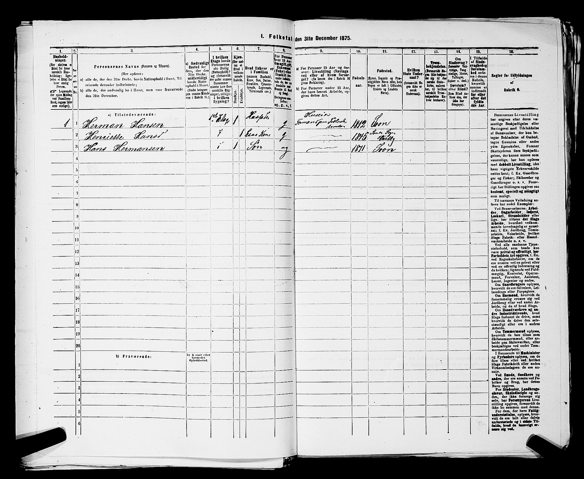 RA, 1875 census for 0201B Vestby/Son, 1875, p. 113