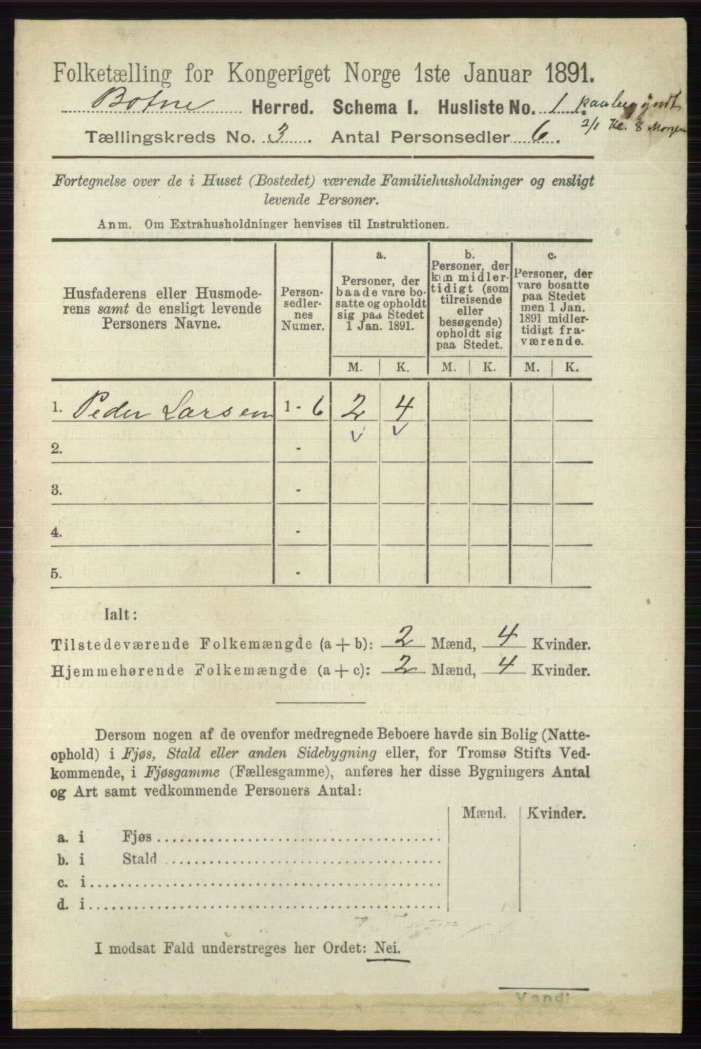 RA, 1891 census for 0715 Botne, 1891, p. 1165