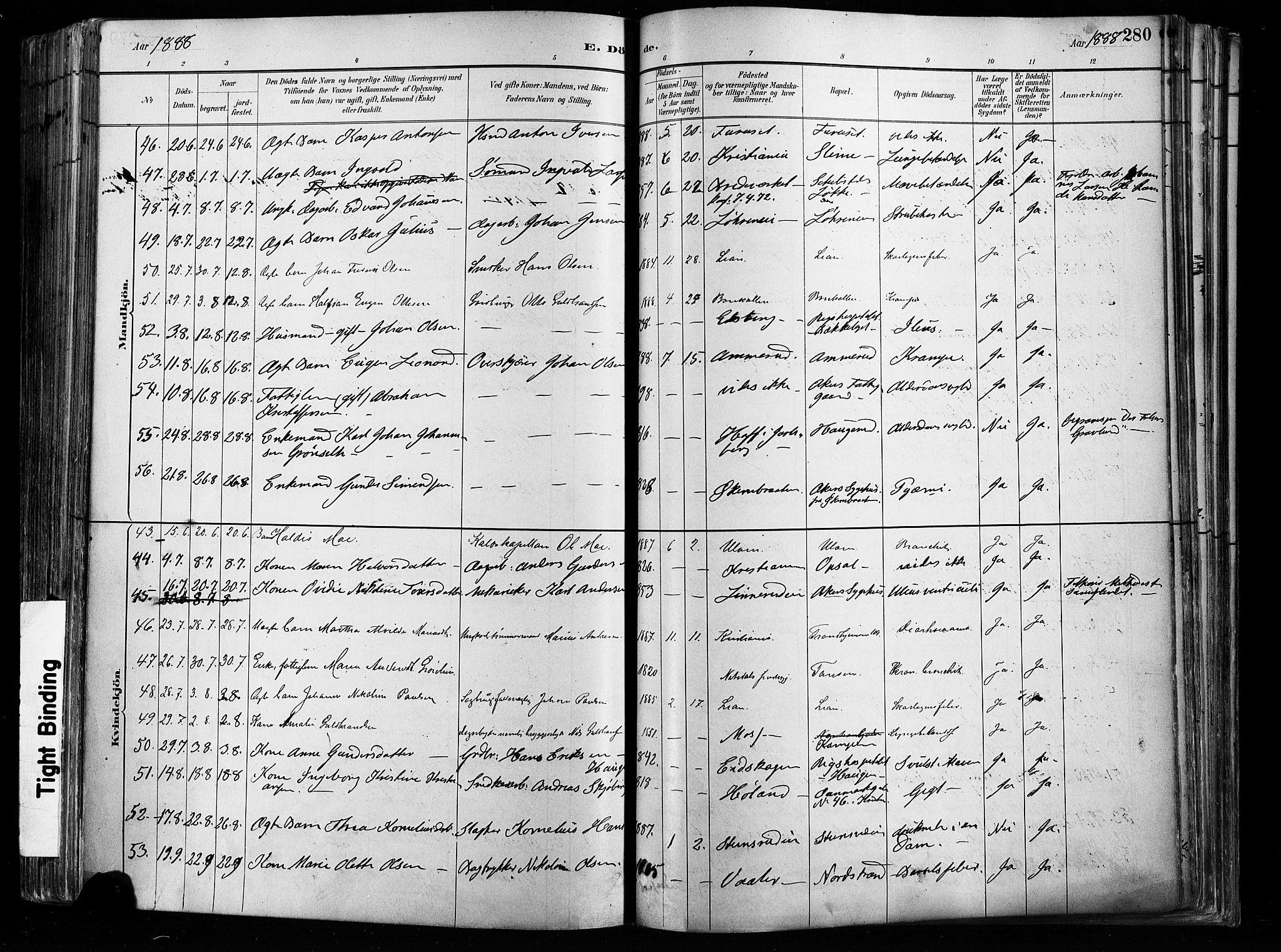 Østre Aker prestekontor Kirkebøker, SAO/A-10840/F/Fa/L0008: Parish register (official) no. I 8, 1883-1894, p. 280