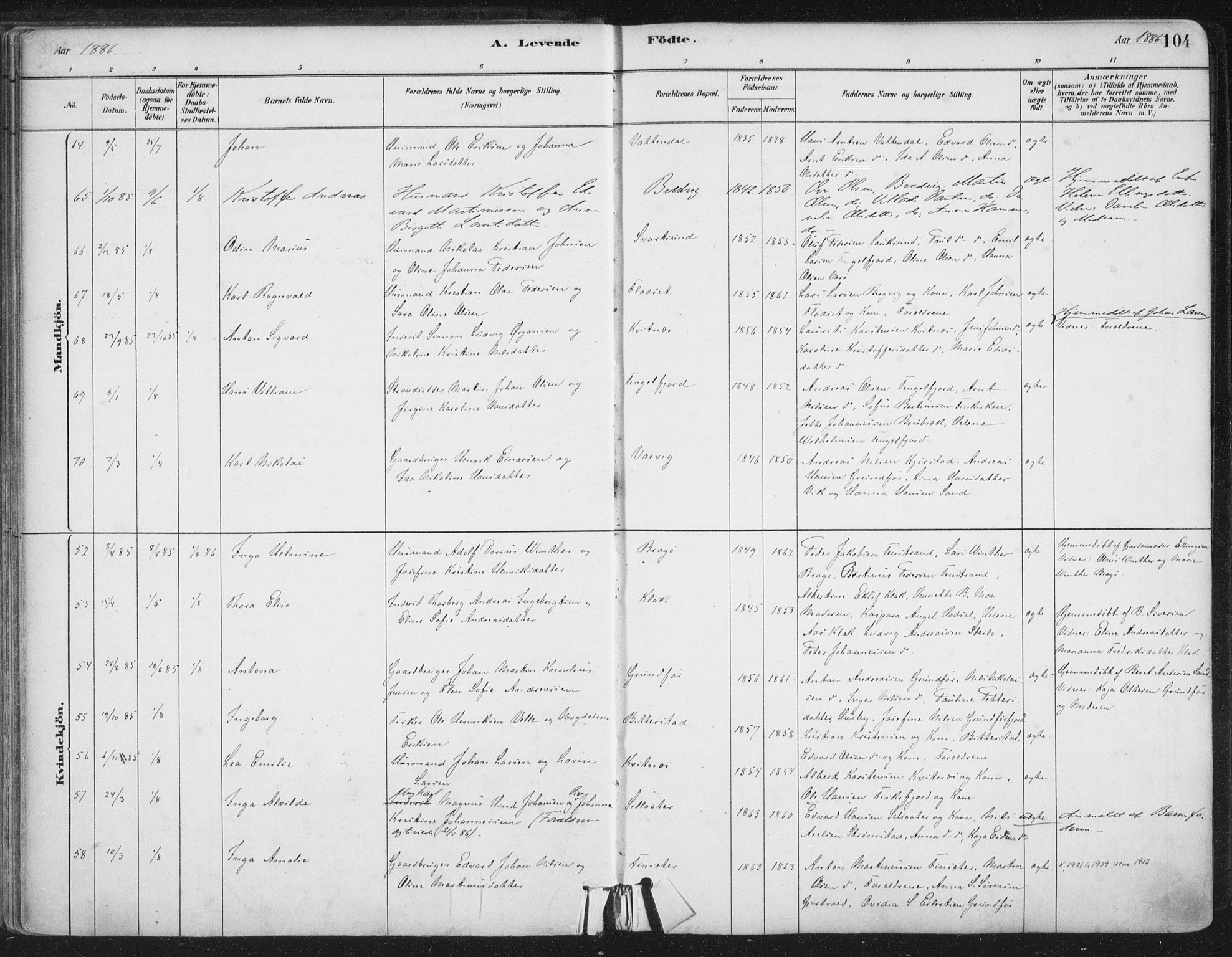 Ministerialprotokoller, klokkerbøker og fødselsregistre - Nordland, SAT/A-1459/888/L1244: Parish register (official) no. 888A10, 1880-1890, p. 104