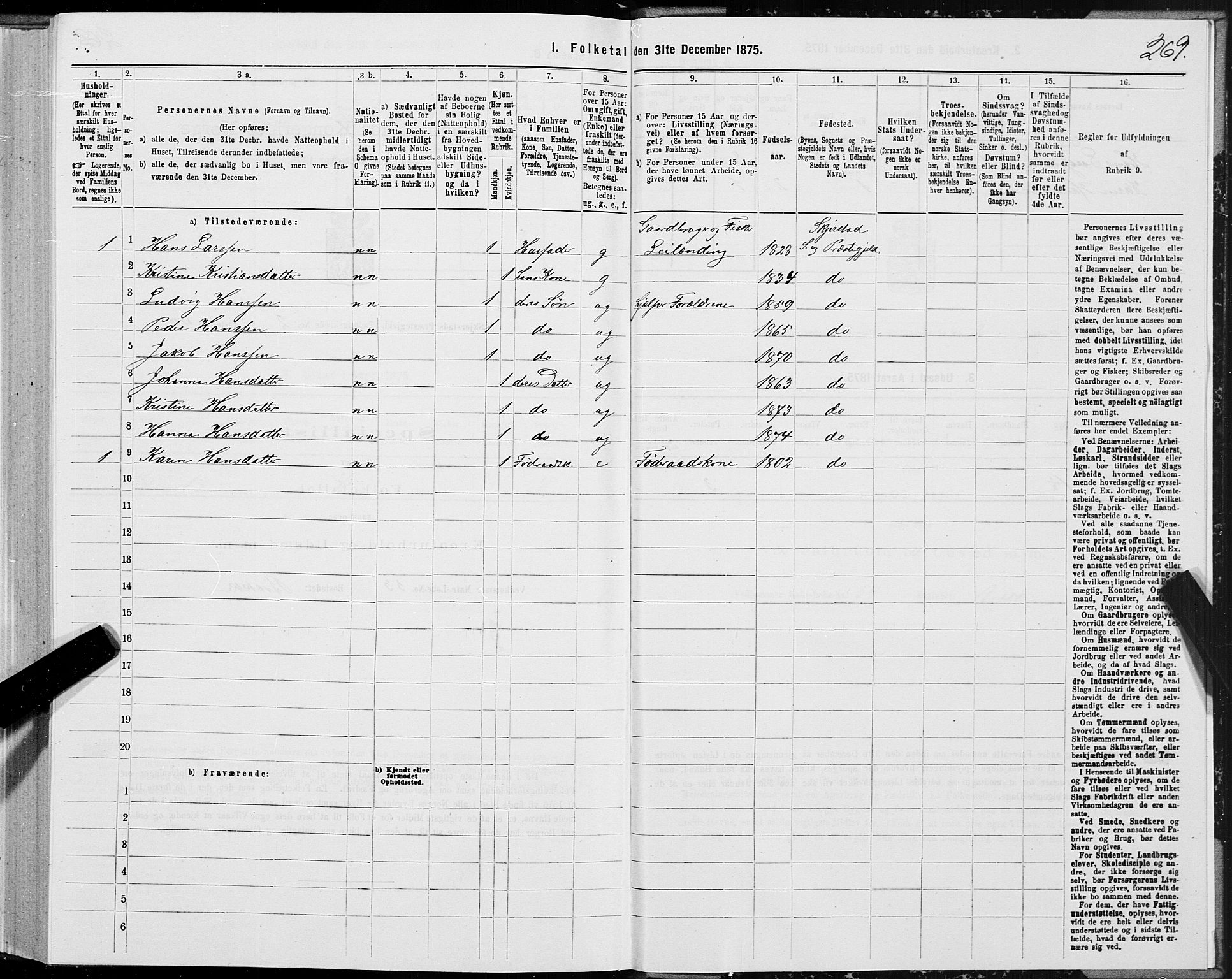 SAT, 1875 census for 1842P Skjerstad, 1875, p. 1269