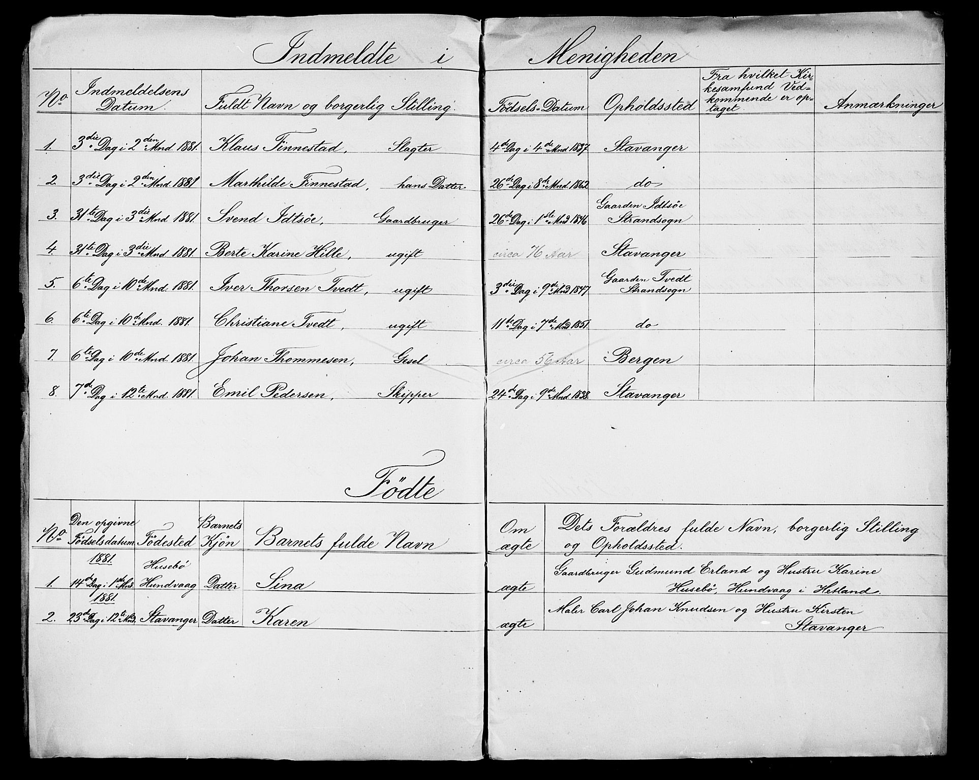 Pa 0160 - Vennenes Samfunn, Stavanger, AV/SAST-A-100269/F: Dissenter register no. -, 1870-1898