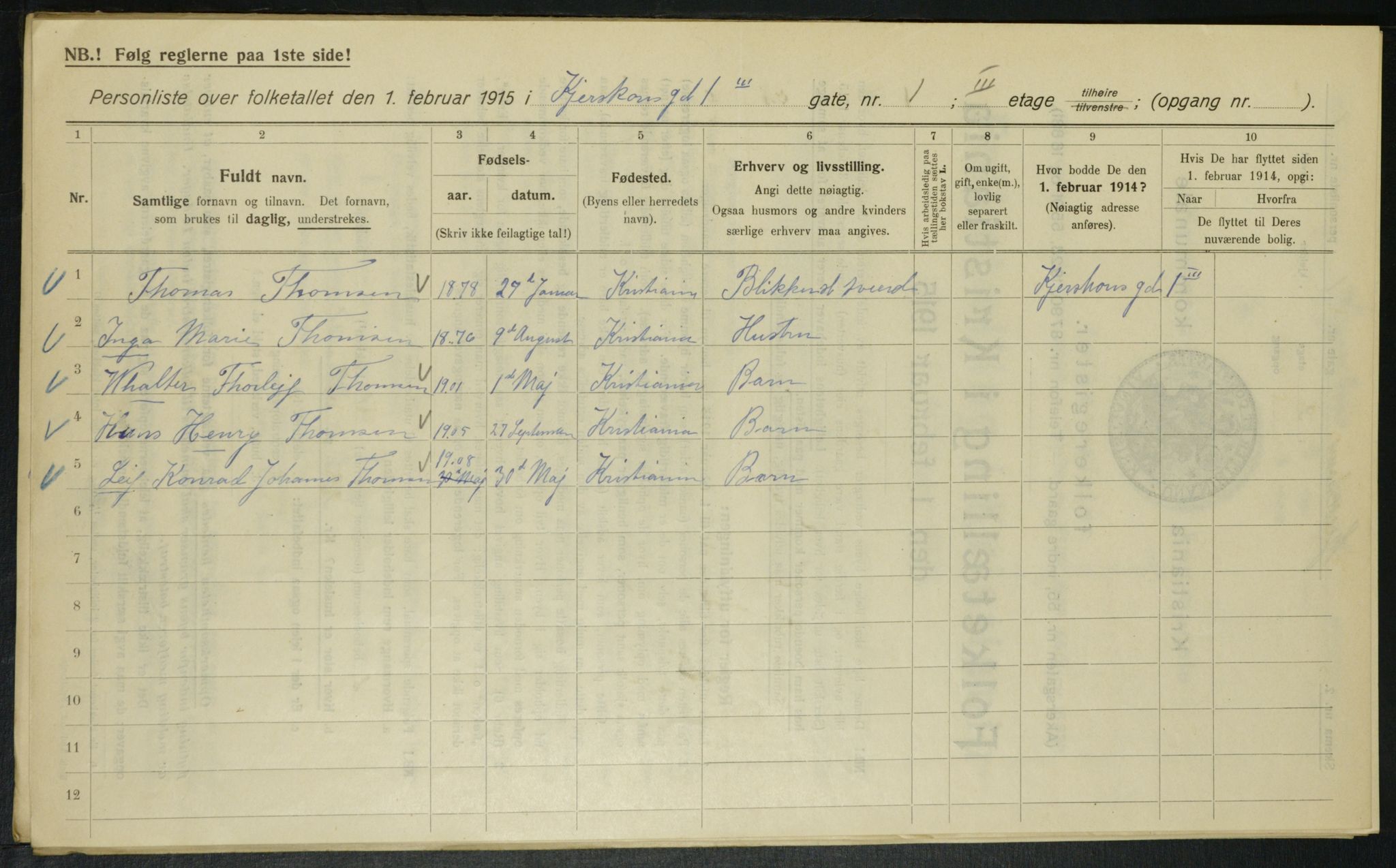 OBA, Municipal Census 1915 for Kristiania, 1915, p. 48923