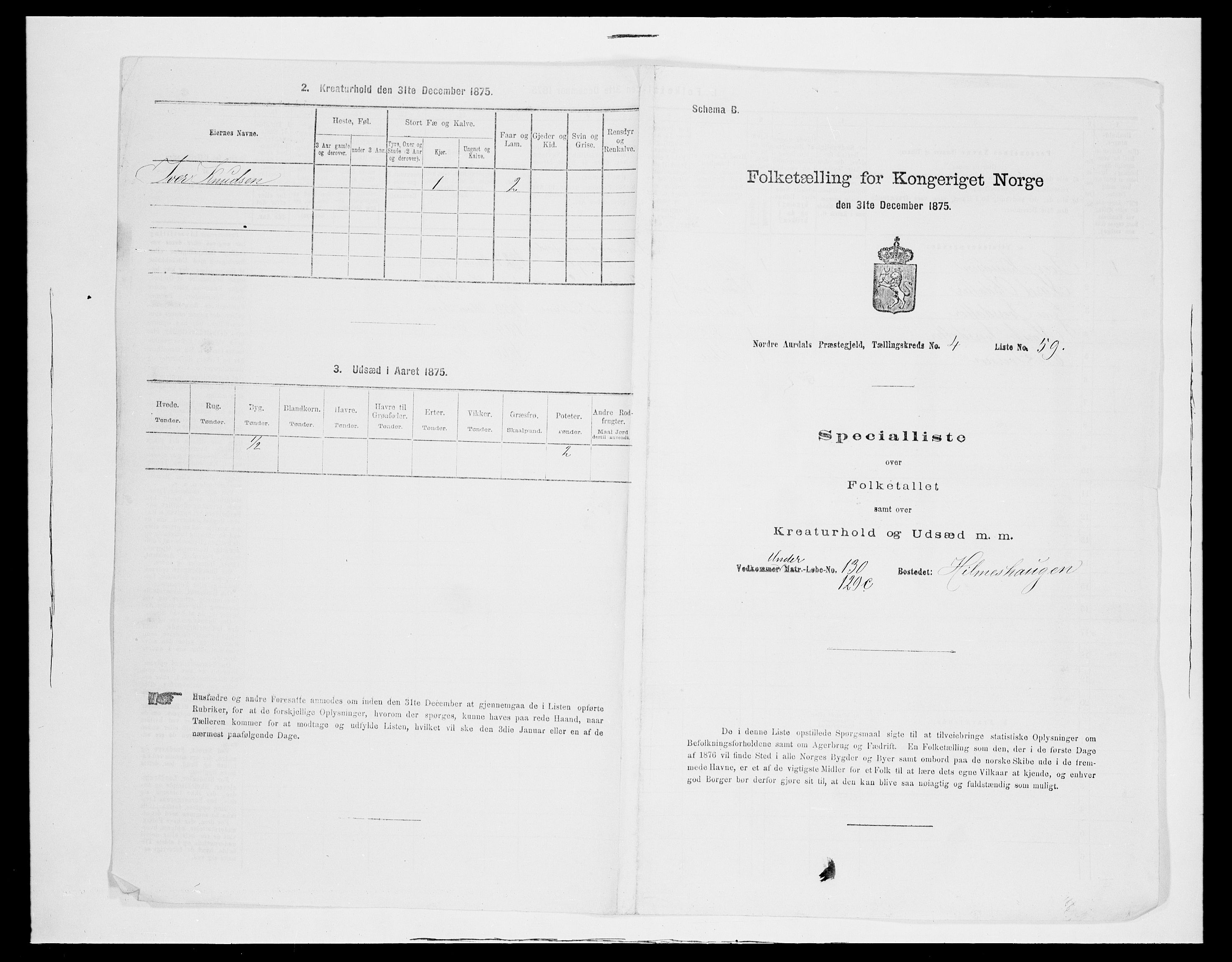 SAH, 1875 census for 0542P Nord-Aurdal, 1875, p. 728