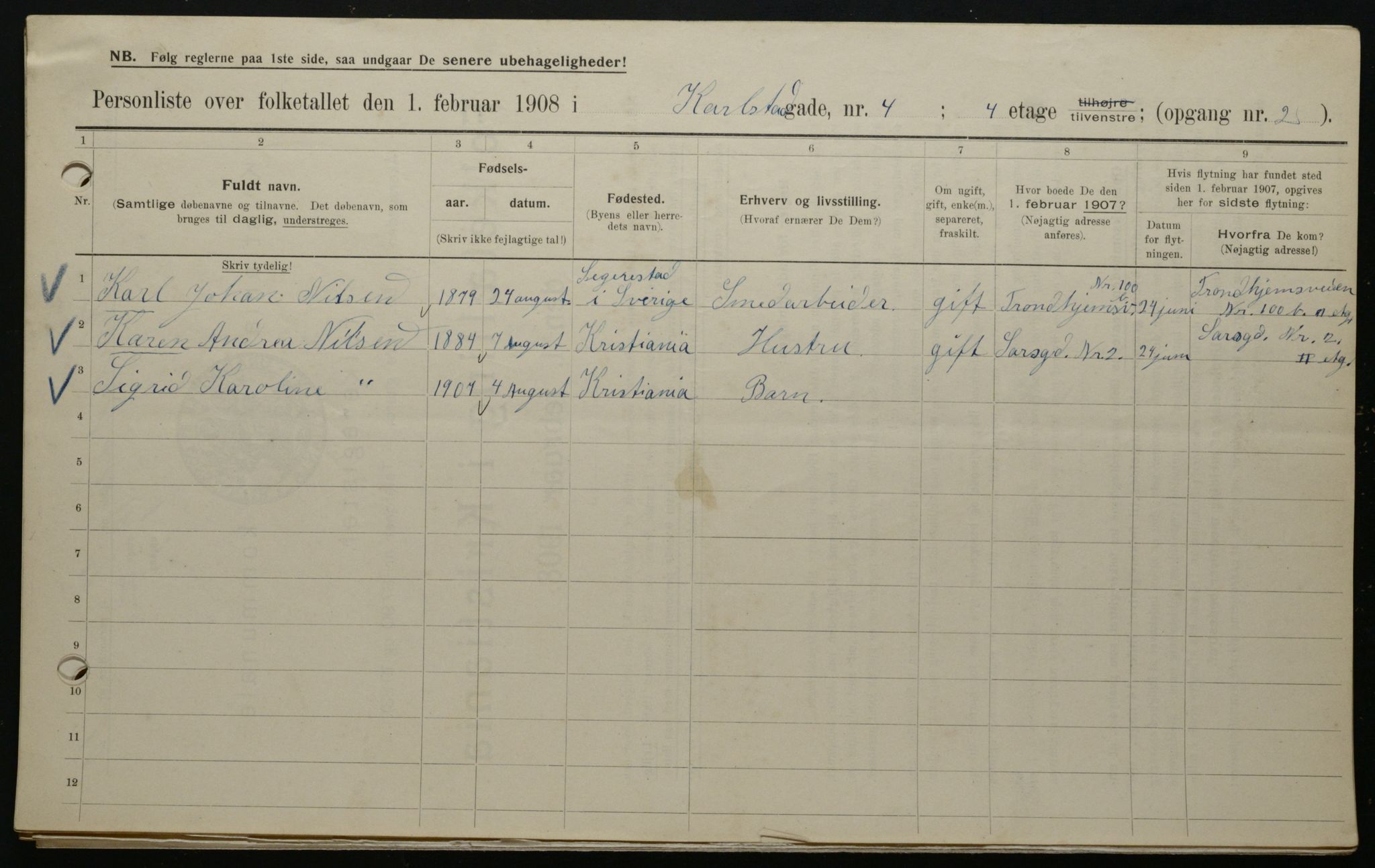 OBA, Municipal Census 1908 for Kristiania, 1908, p. 43892