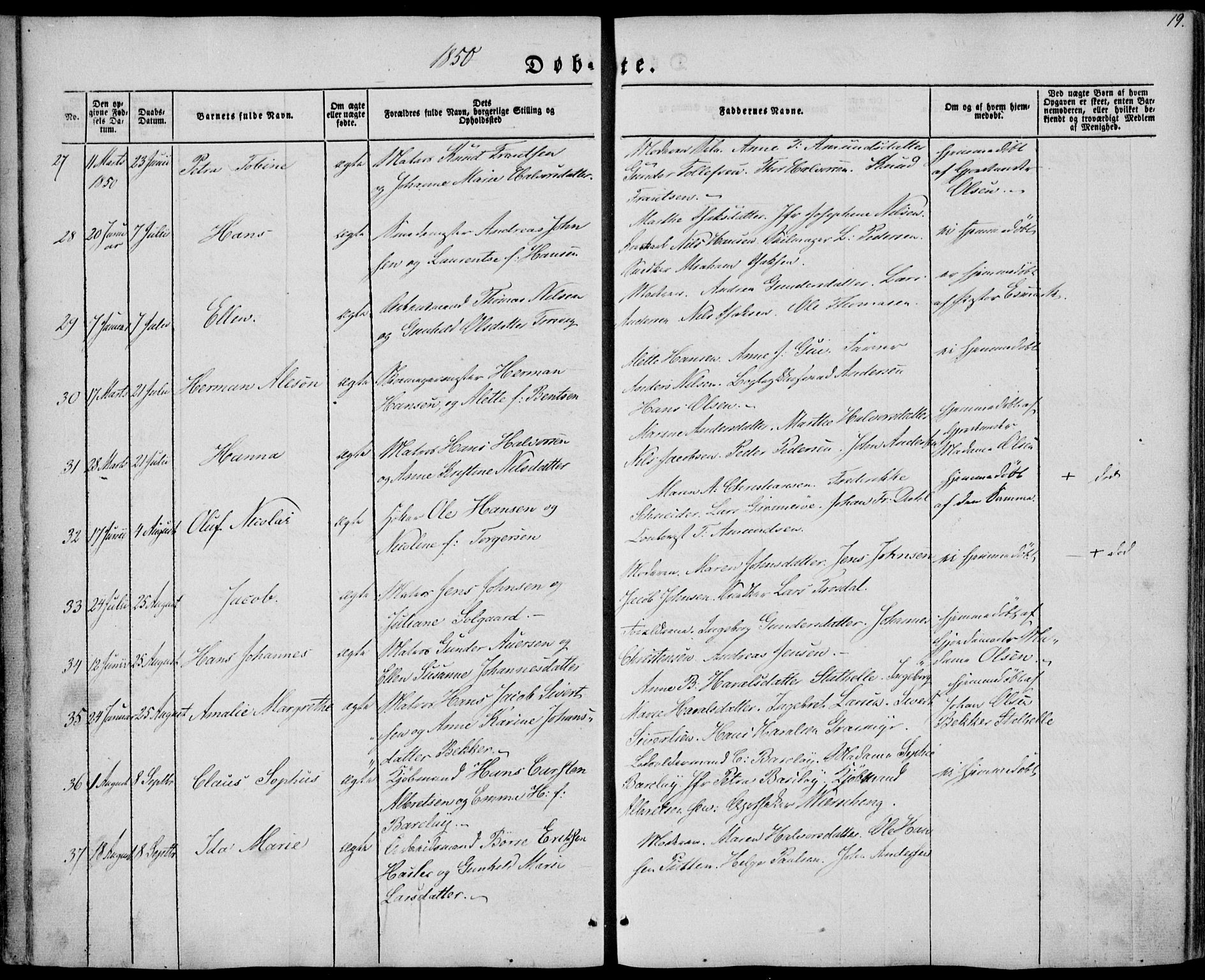 Brevik kirkebøker, AV/SAKO-A-255/F/Fa/L0005: Parish register (official) no. 5, 1847-1865, p. 19