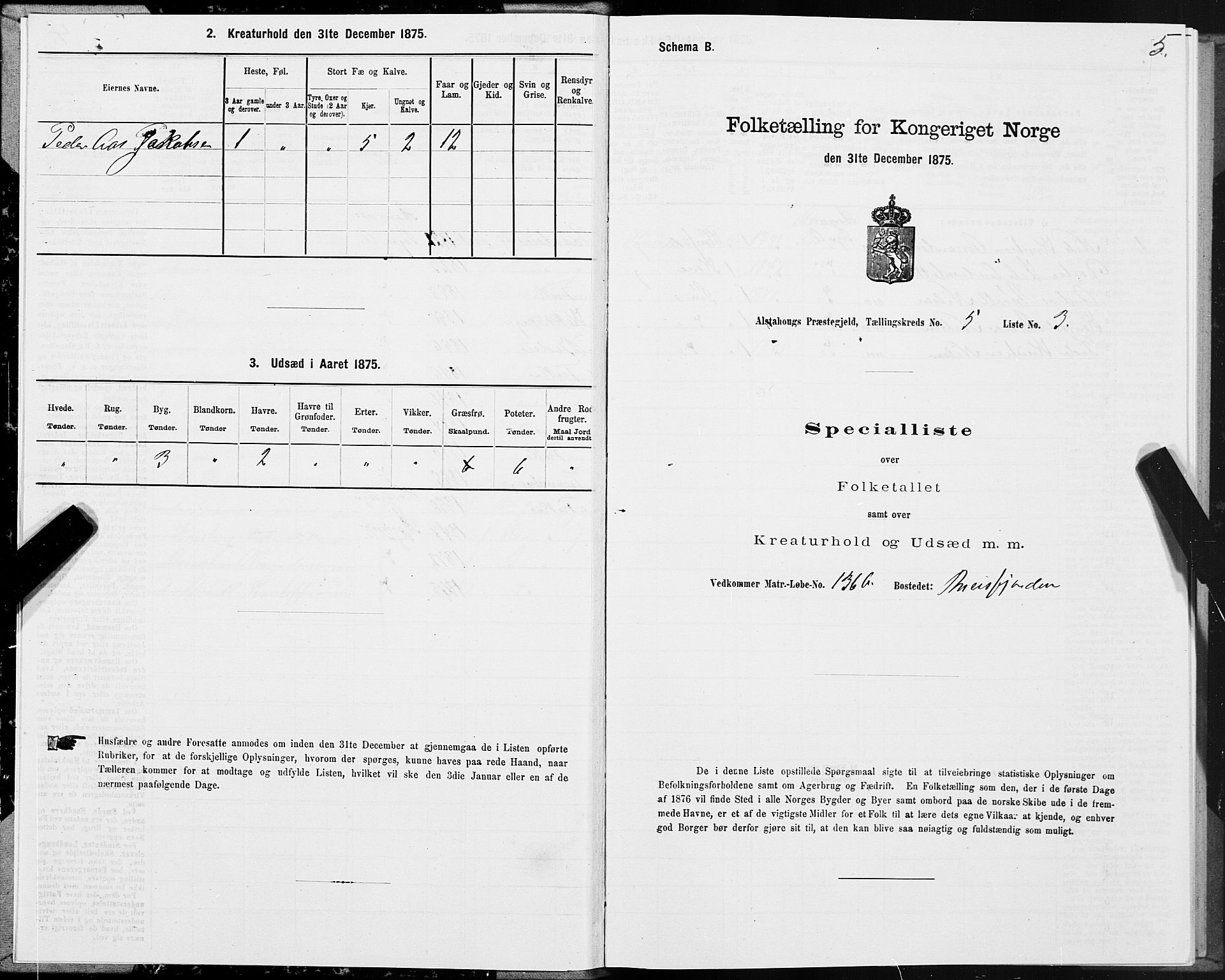 SAT, 1875 census for 1820P Alstahaug, 1875, p. 4005