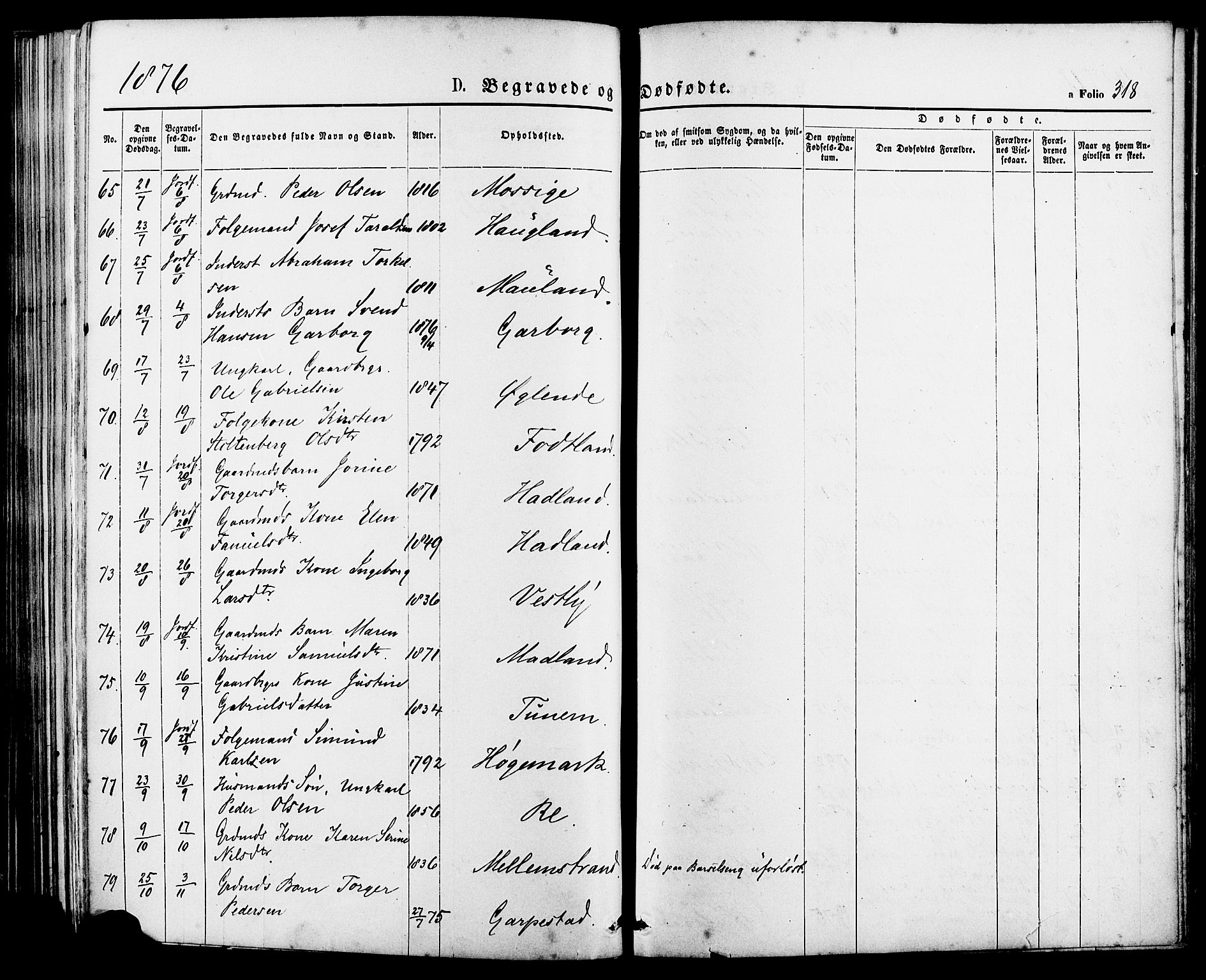 Lye sokneprestkontor, AV/SAST-A-101794/001/30BA/L0008: Parish register (official) no. A 7, 1872-1881, p. 318