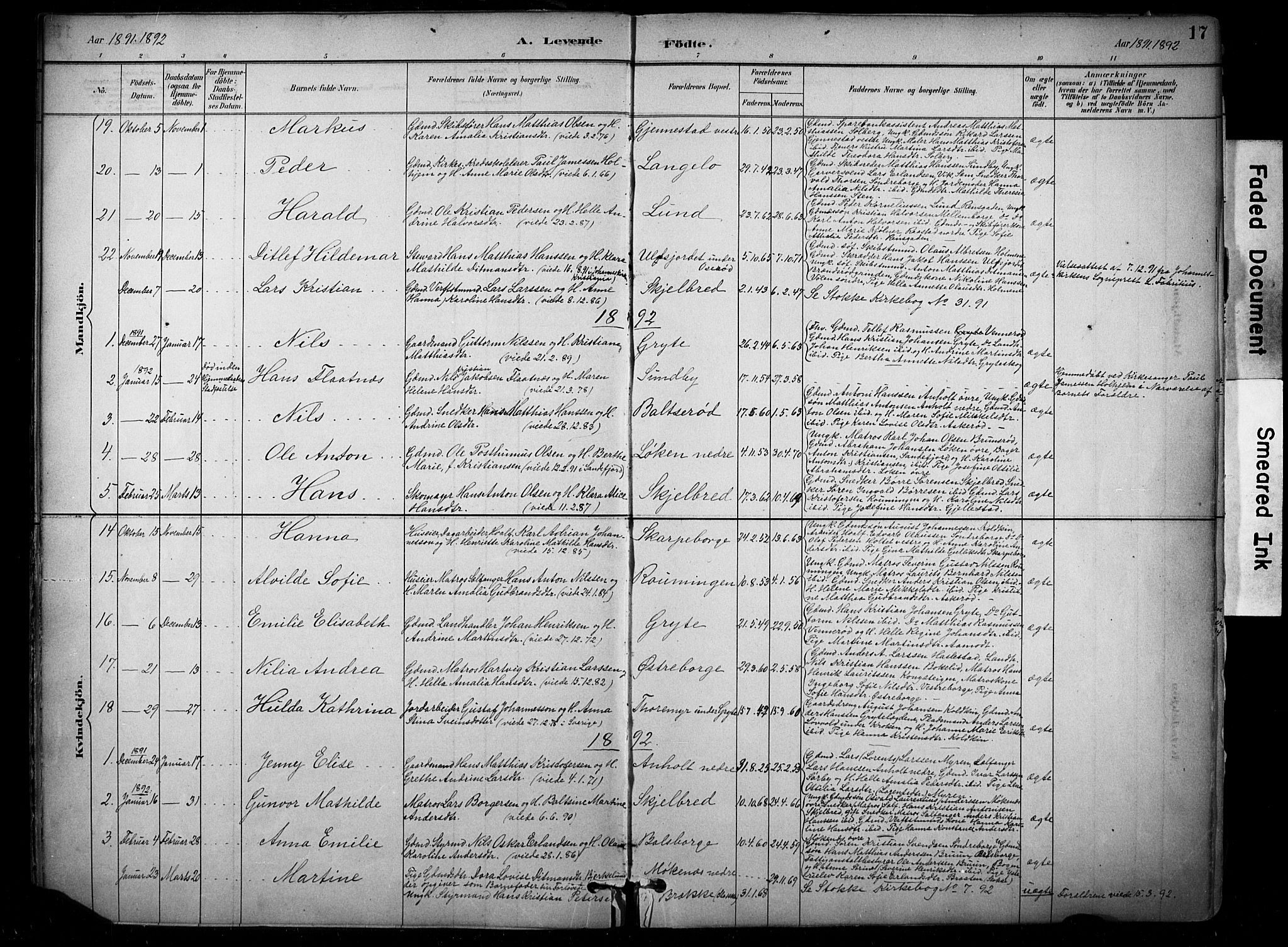 Stokke kirkebøker, SAKO/A-320/F/Fb/L0001: Parish register (official) no. II 1, 1884-1910, p. 17