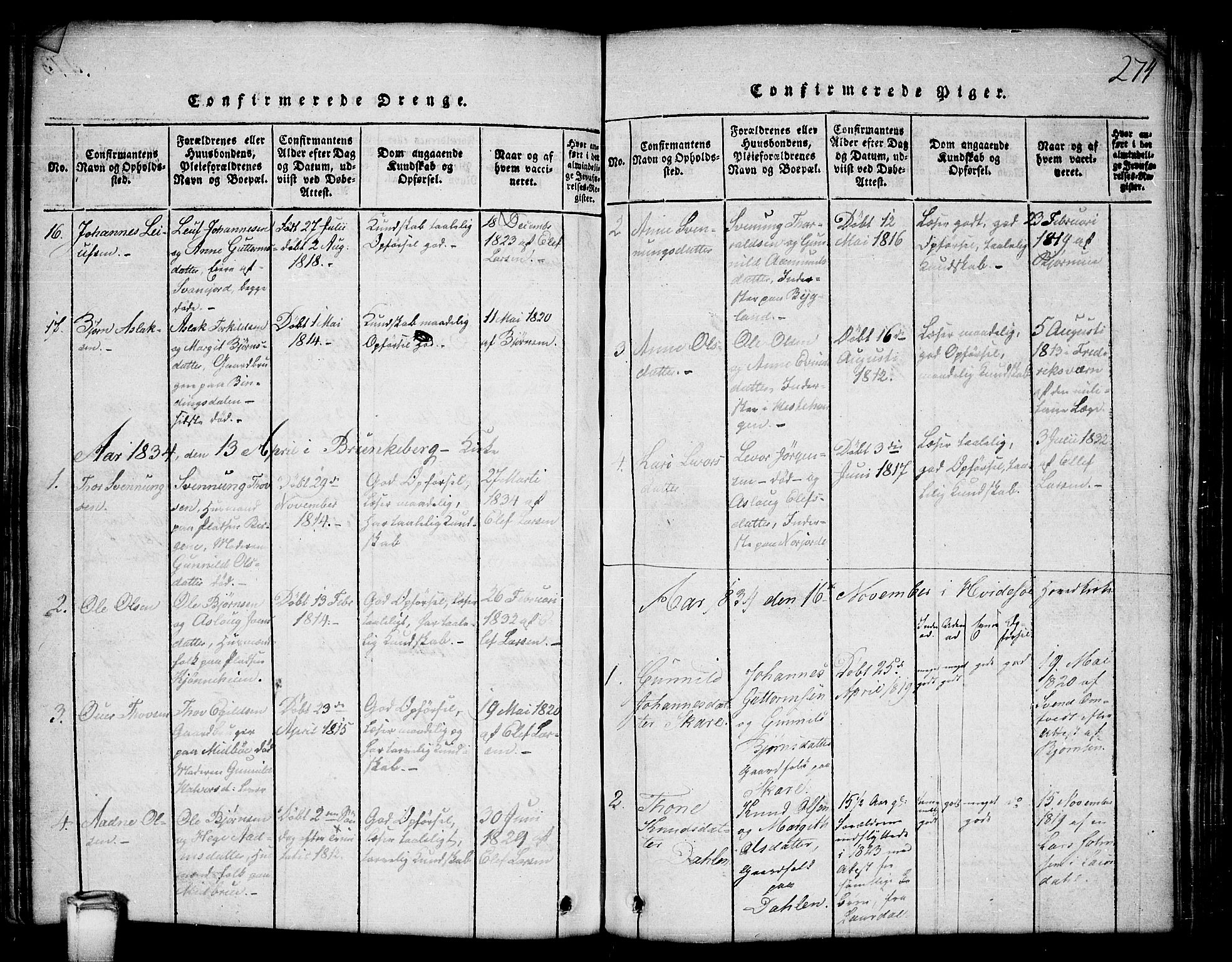 Kviteseid kirkebøker, AV/SAKO-A-276/G/Gb/L0001: Parish register (copy) no. II 1, 1815-1842, p. 274