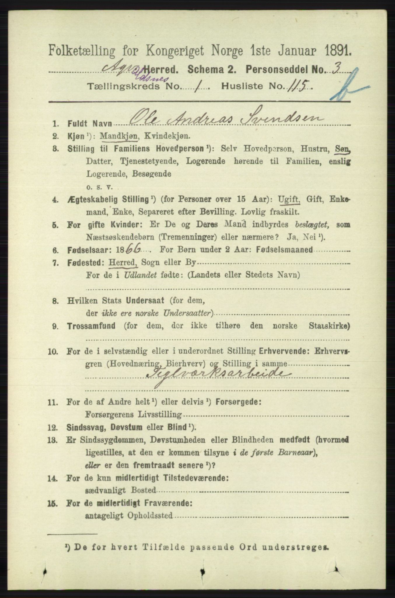 RA, 1891 census for 1147 Avaldsnes, 1891, p. 1884