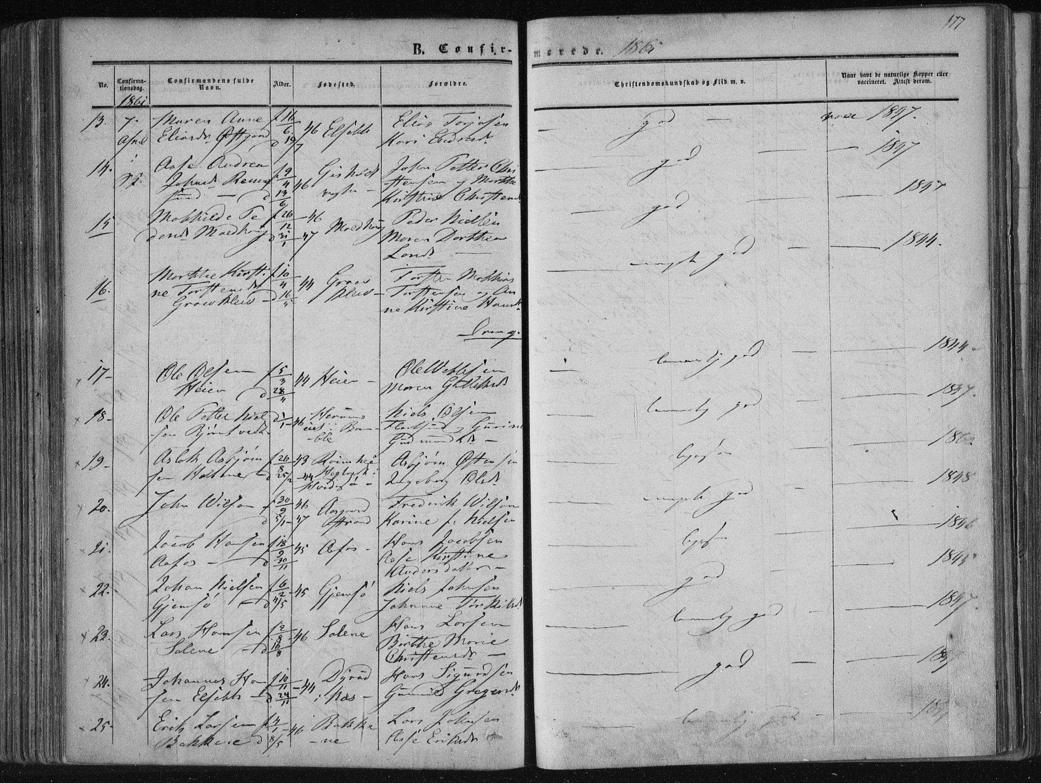 Solum kirkebøker, AV/SAKO-A-306/F/Fa/L0007: Parish register (official) no. I 7, 1856-1864, p. 177