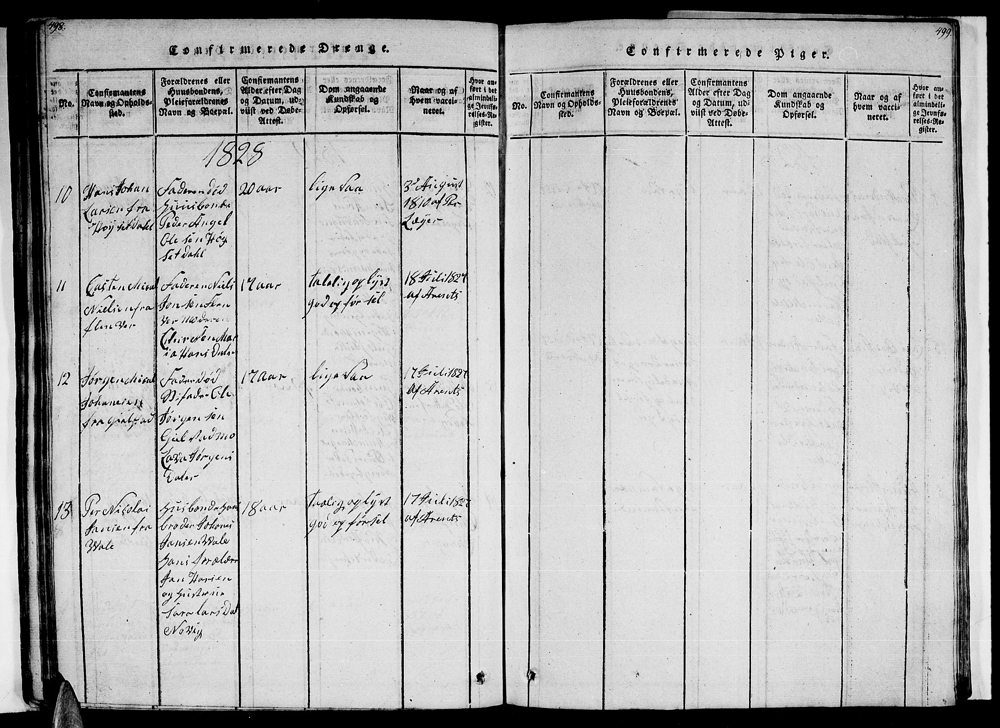 Ministerialprotokoller, klokkerbøker og fødselsregistre - Nordland, AV/SAT-A-1459/805/L0105: Parish register (copy) no. 805C01, 1820-1839, p. 498-499