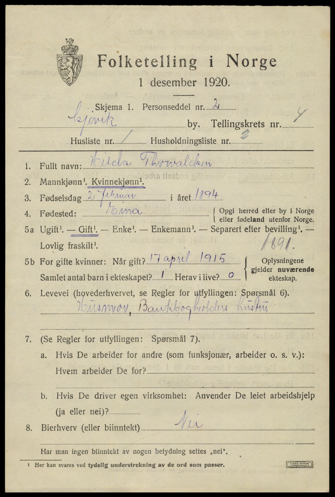 SAH, 1920 census for Gjøvik, 1920, p. 7836