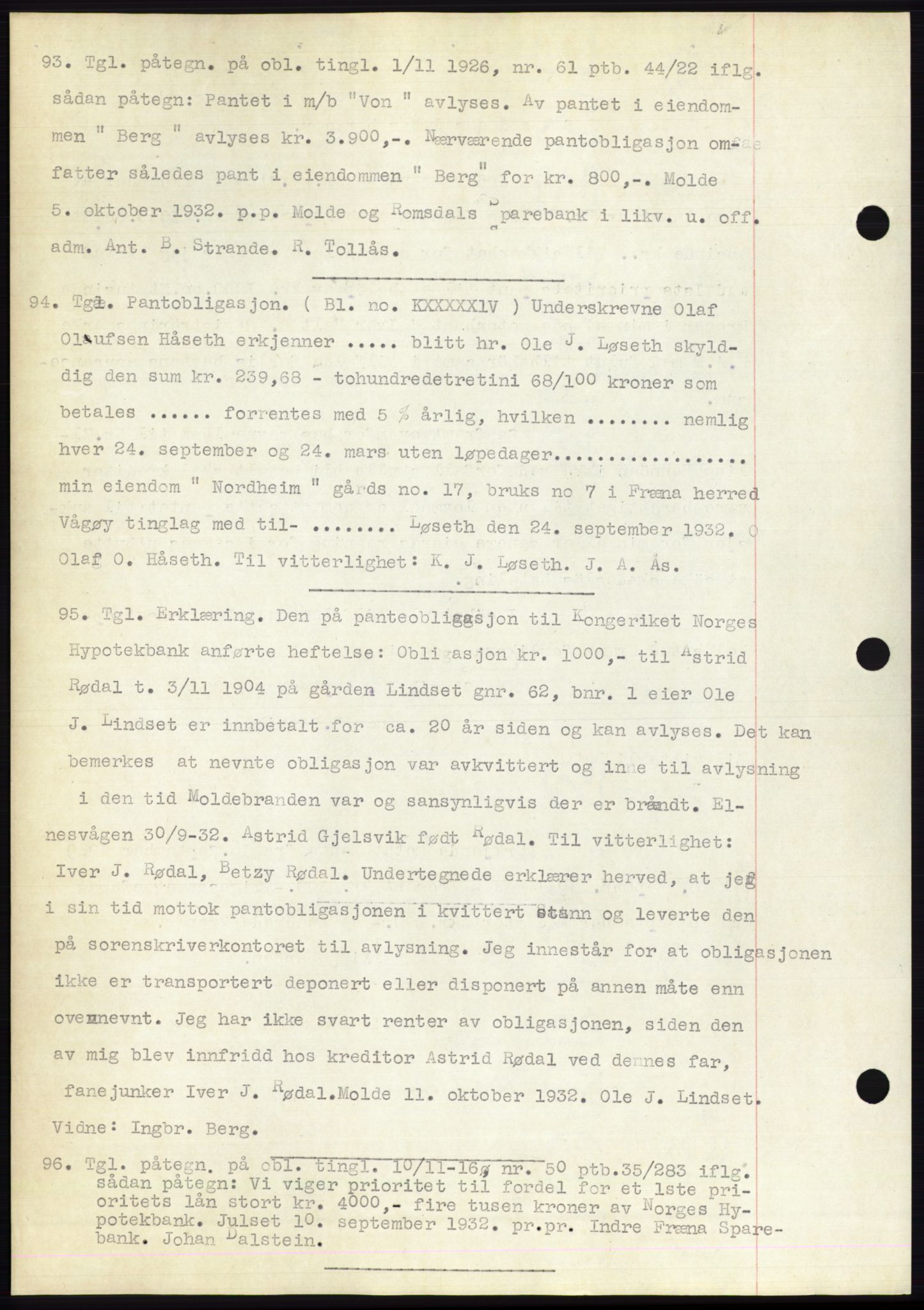 Romsdal sorenskriveri, AV/SAT-A-4149/1/2/2C/L0062: Mortgage book no. 56, 1932-1933, Deed date: 15.10.1932