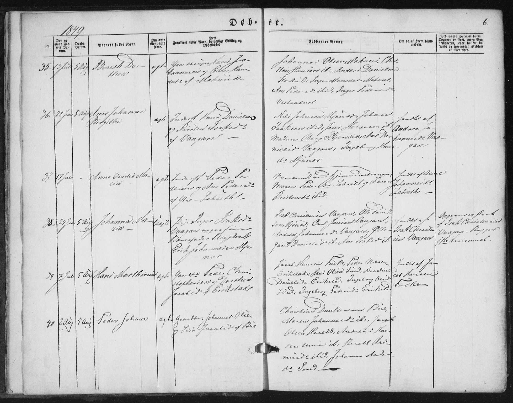 Ministerialprotokoller, klokkerbøker og fødselsregistre - Nordland, AV/SAT-A-1459/852/L0738: Parish register (official) no. 852A08, 1849-1865, p. 6