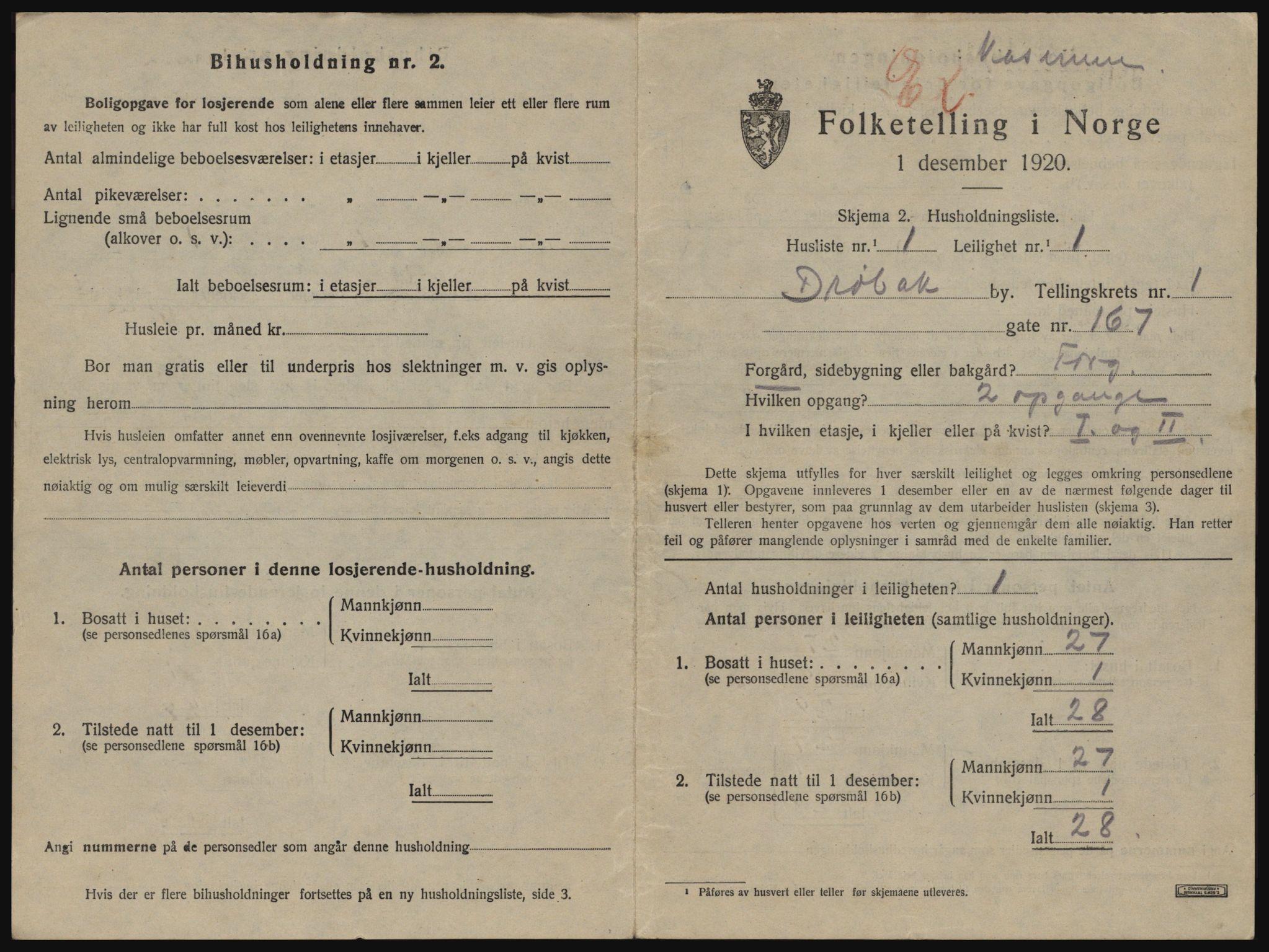 SAO, 1920 census for Drøbak, 1920, p. 705