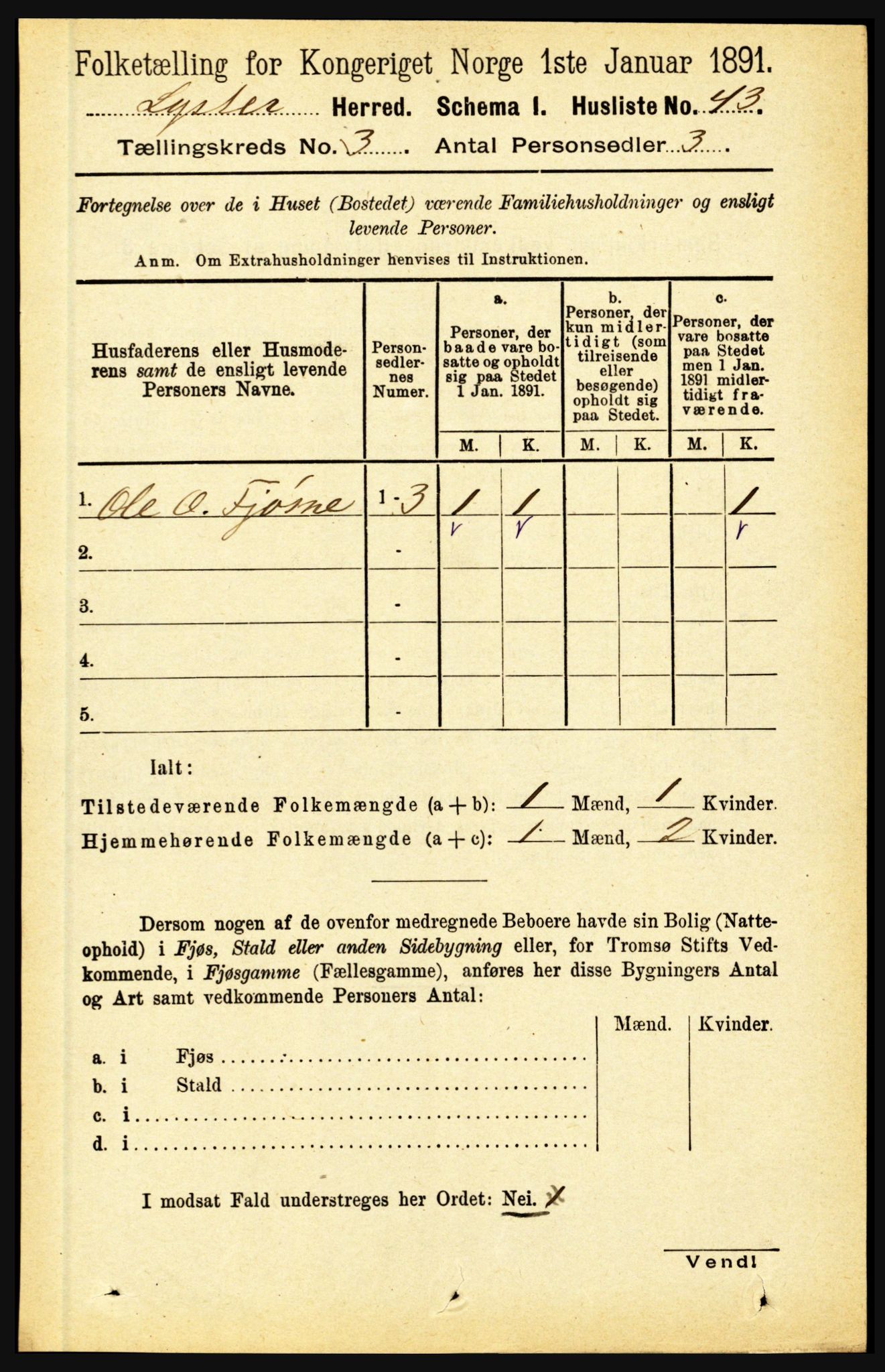 RA, 1891 census for 1426 Luster, 1891, p. 1144