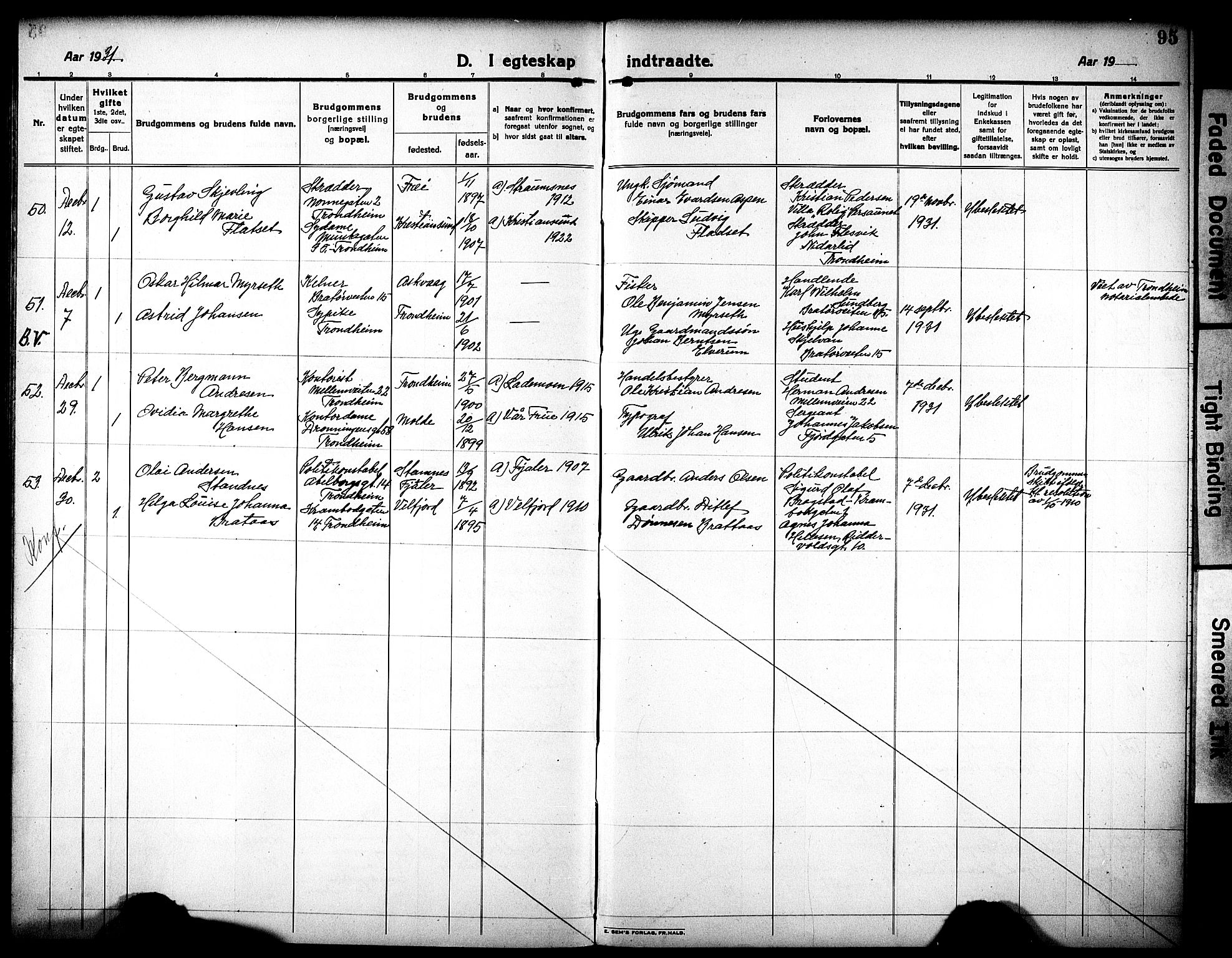 Ministerialprotokoller, klokkerbøker og fødselsregistre - Sør-Trøndelag, AV/SAT-A-1456/602/L0149: Parish register (copy) no. 602C17, 1919-1932, p. 95