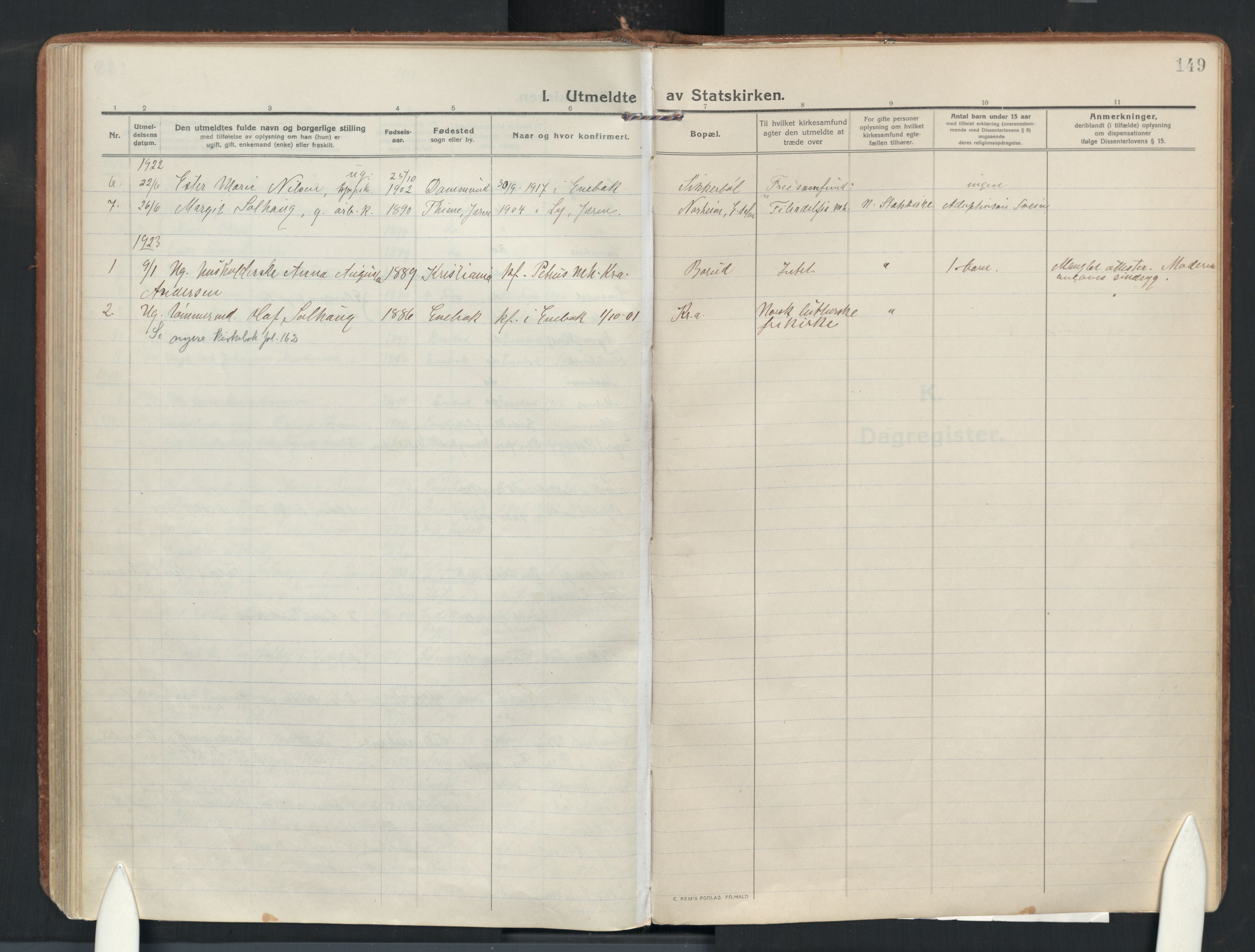 Enebakk prestekontor Kirkebøker, AV/SAO-A-10171c/F/Fa/L0019: Parish register (official) no. I 19, 1912-1935, p. 149