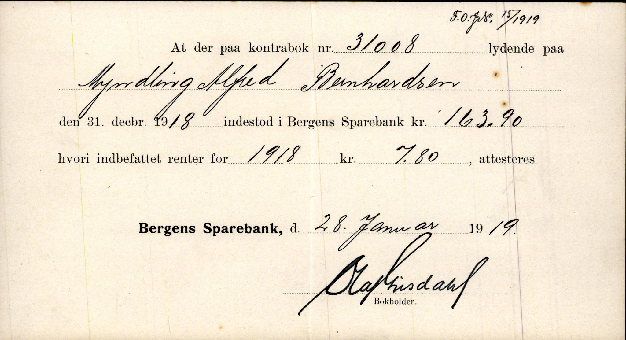 Finnaas kommune. Overformynderiet, IKAH/1218a-812/D/Da/Daa/L0003/0002: Kronologisk ordna korrespondanse / Kronologisk ordna korrespondanse, 1917-1919, p. 111