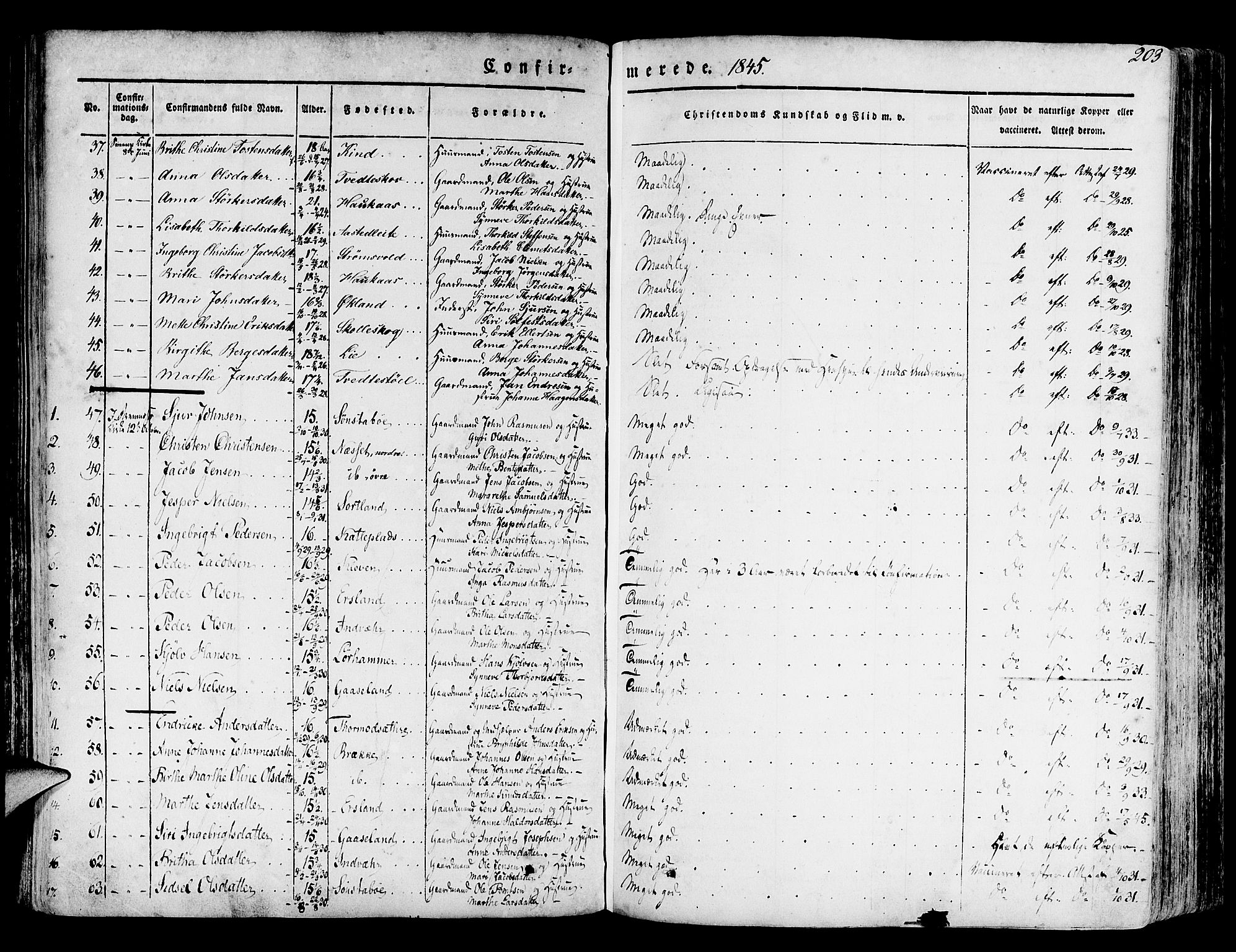 Finnås sokneprestembete, SAB/A-99925/H/Ha/Haa/Haaa/L0006: Parish register (official) no. A 6, 1836-1850, p. 203