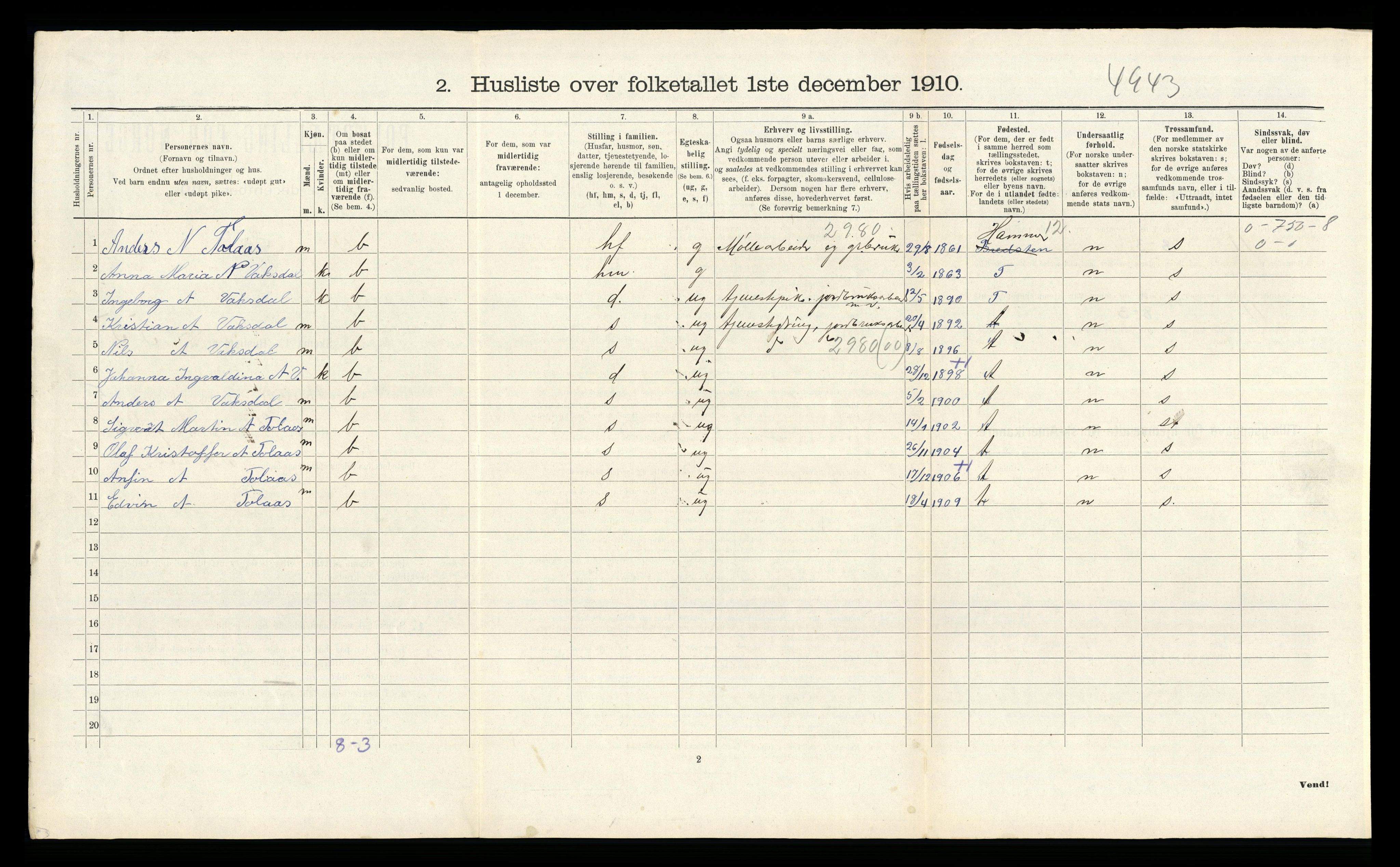 RA, 1910 census for Bruvik, 1910, p. 375