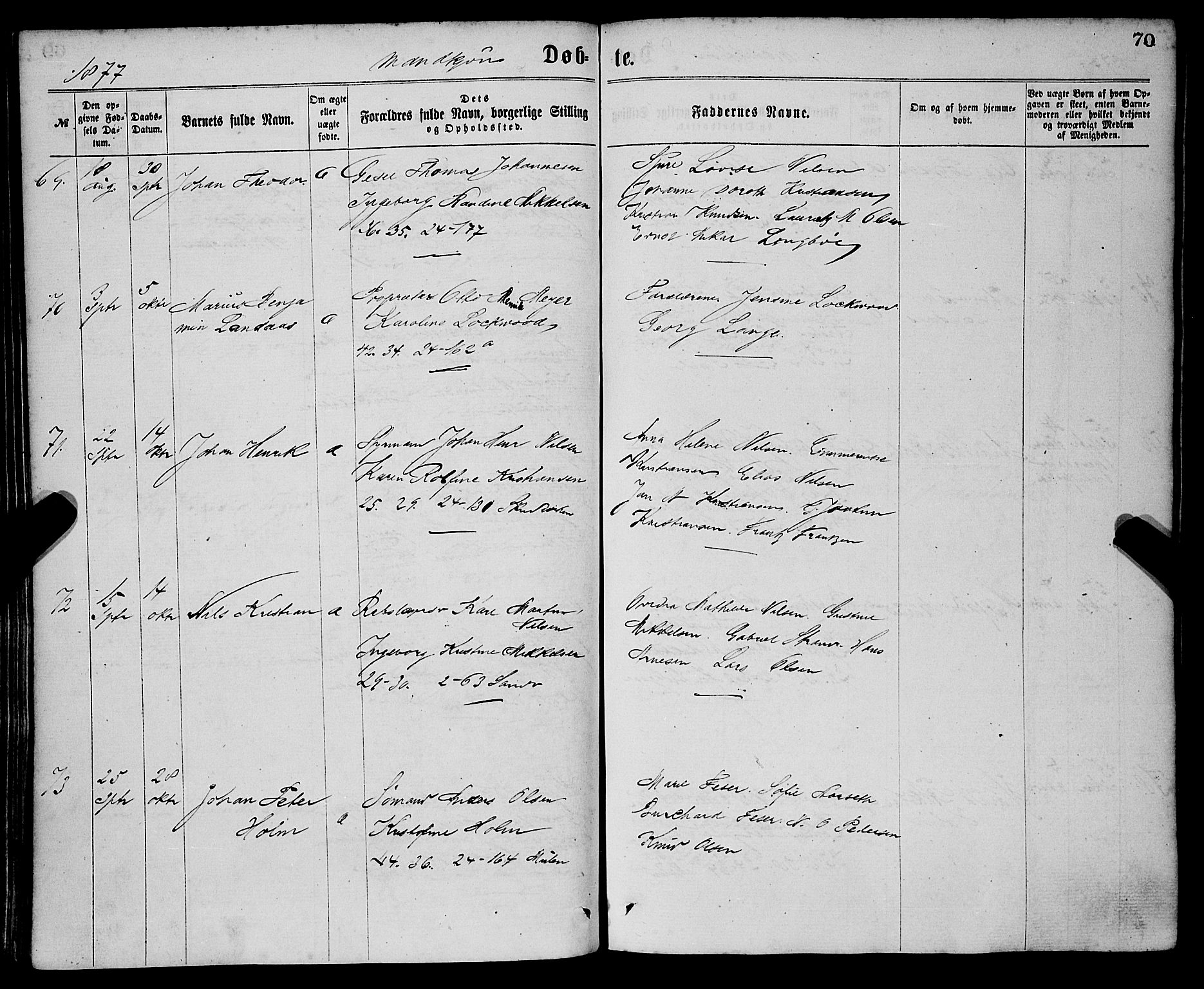 Sandviken Sokneprestembete, AV/SAB-A-77601/H/Ha/L0001: Parish register (official) no. A 1, 1867-1877, p. 70