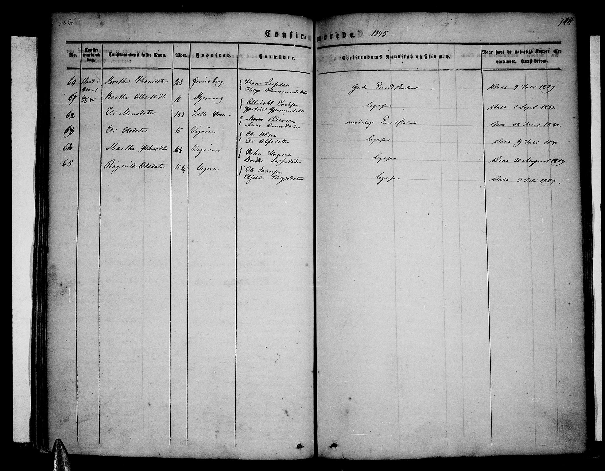 Vik sokneprestembete, SAB/A-81501: Parish register (official) no. A 7, 1831-1845, p. 144