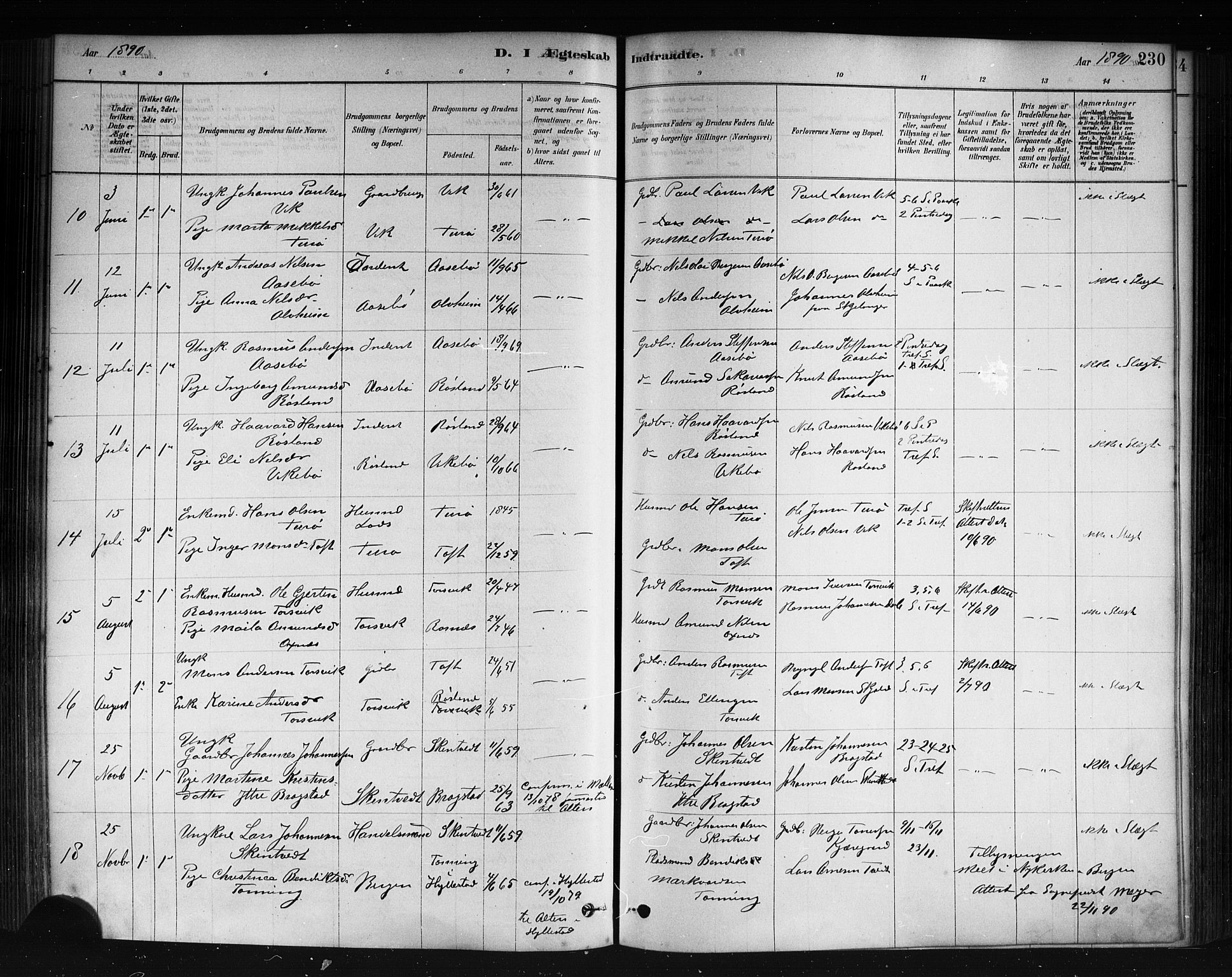 Herdla Sokneprestembete, AV/SAB-A-75701/H/Haa: Parish register (official) no. A 3, 1878-1890, p. 230