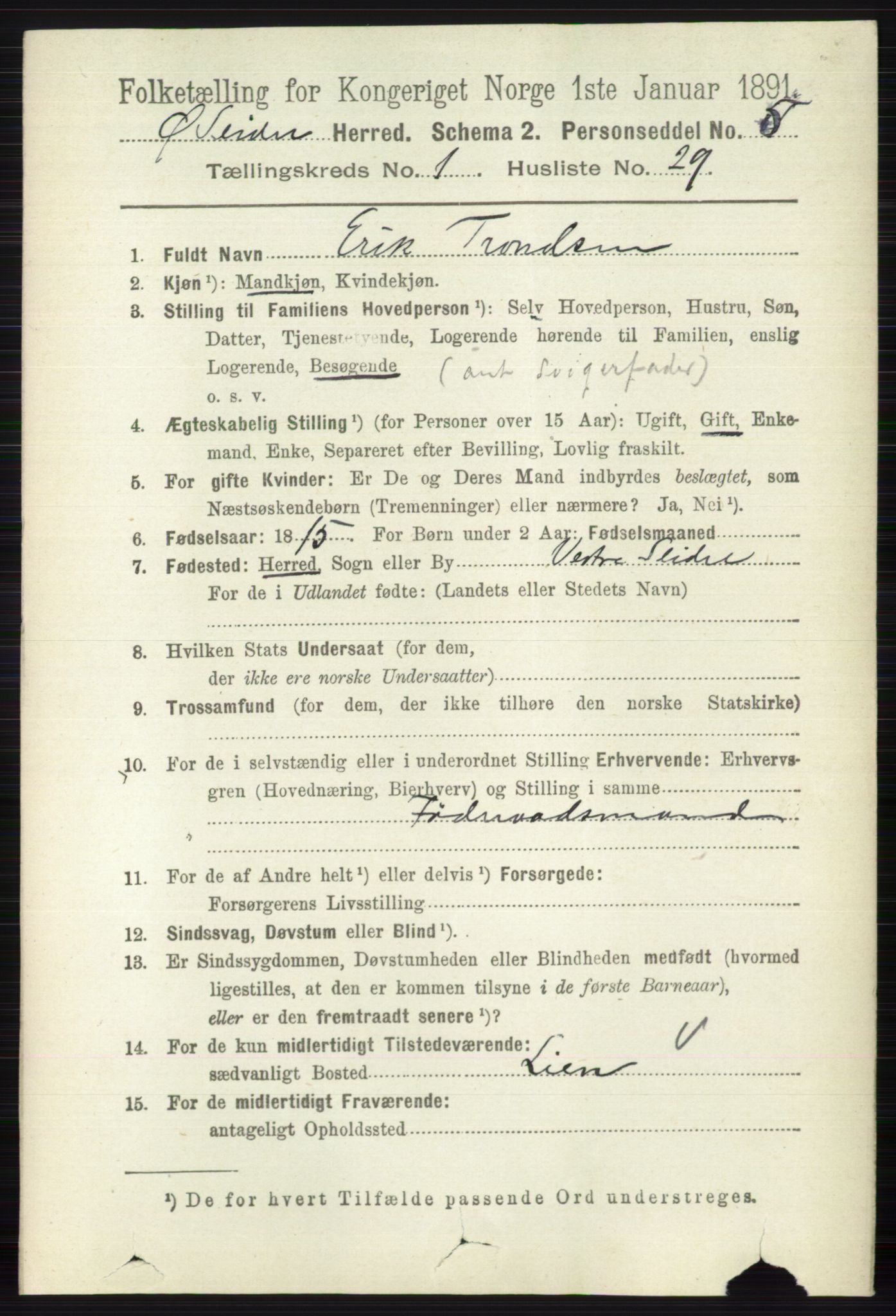 RA, 1891 census for 0544 Øystre Slidre, 1891, p. 216