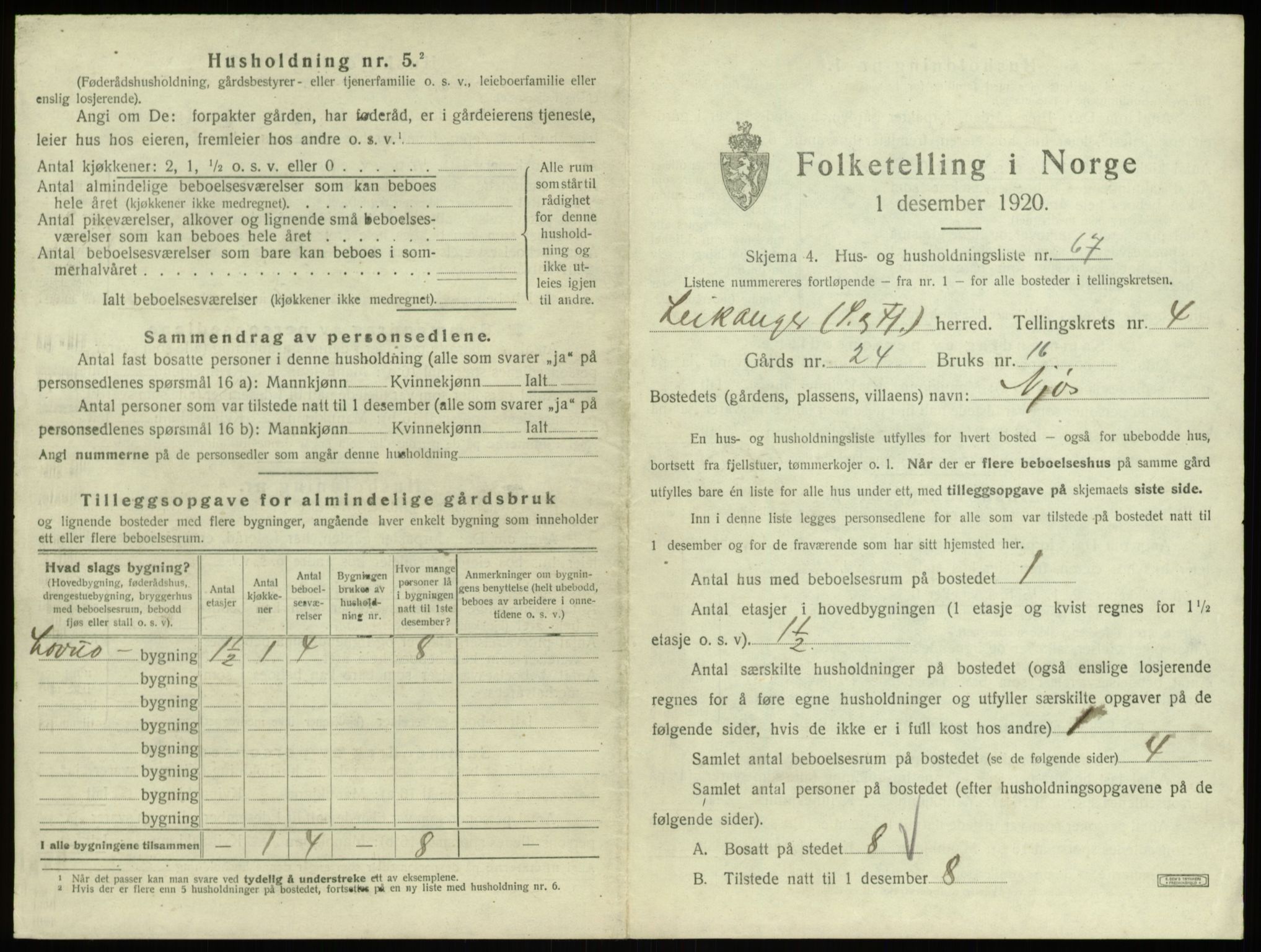 SAB, 1920 census for Leikanger, 1920, p. 519