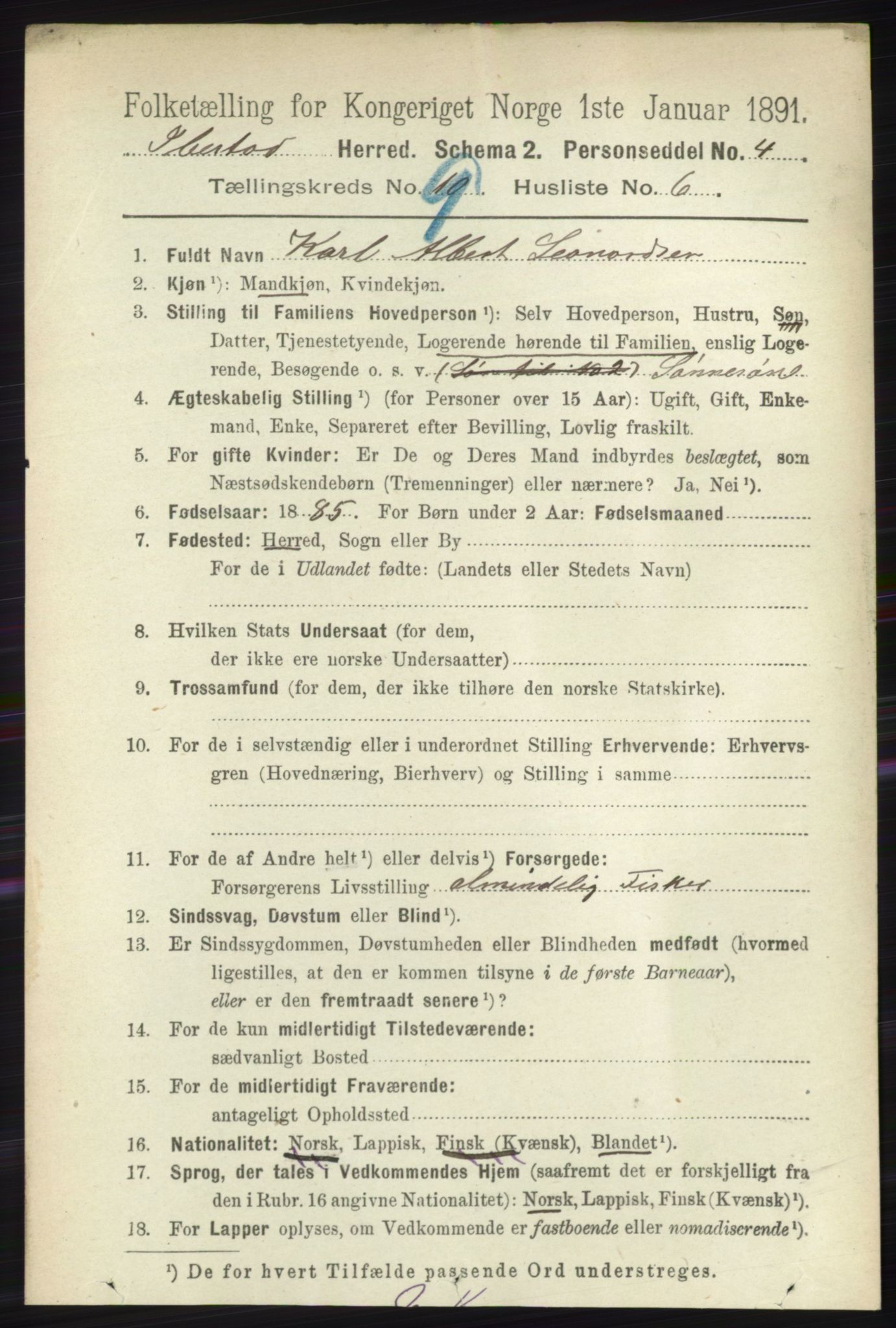 RA, 1891 census for 1917 Ibestad, 1891, p. 6019