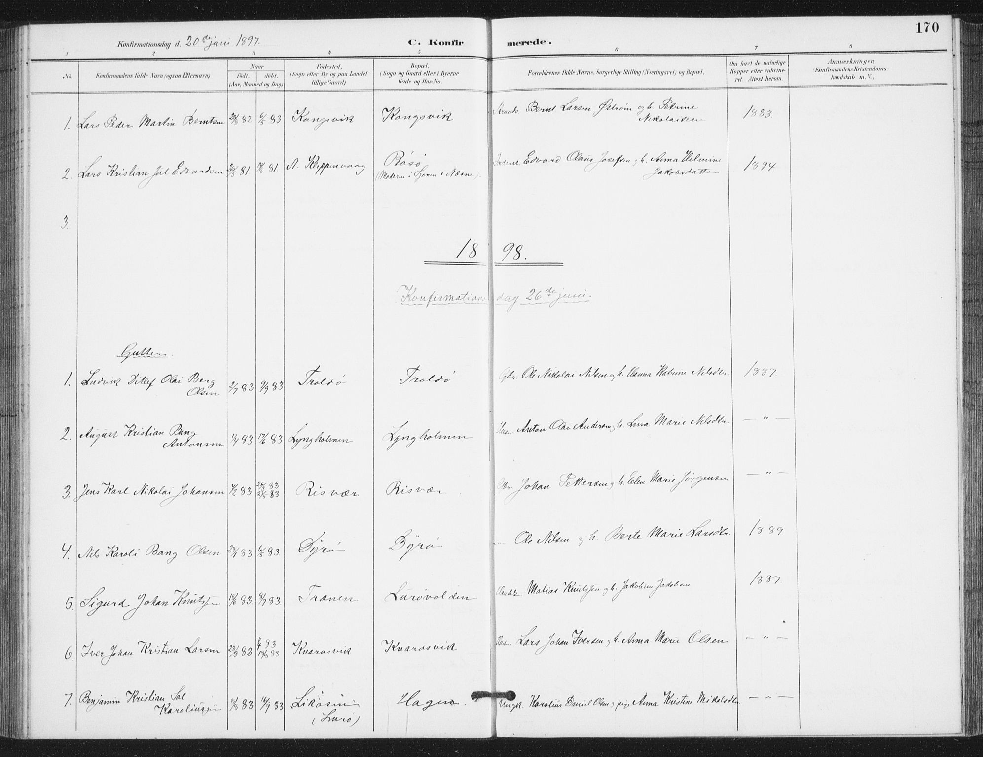 Ministerialprotokoller, klokkerbøker og fødselsregistre - Nordland, SAT/A-1459/839/L0573: Parish register (copy) no. 839C03, 1892-1917, p. 170