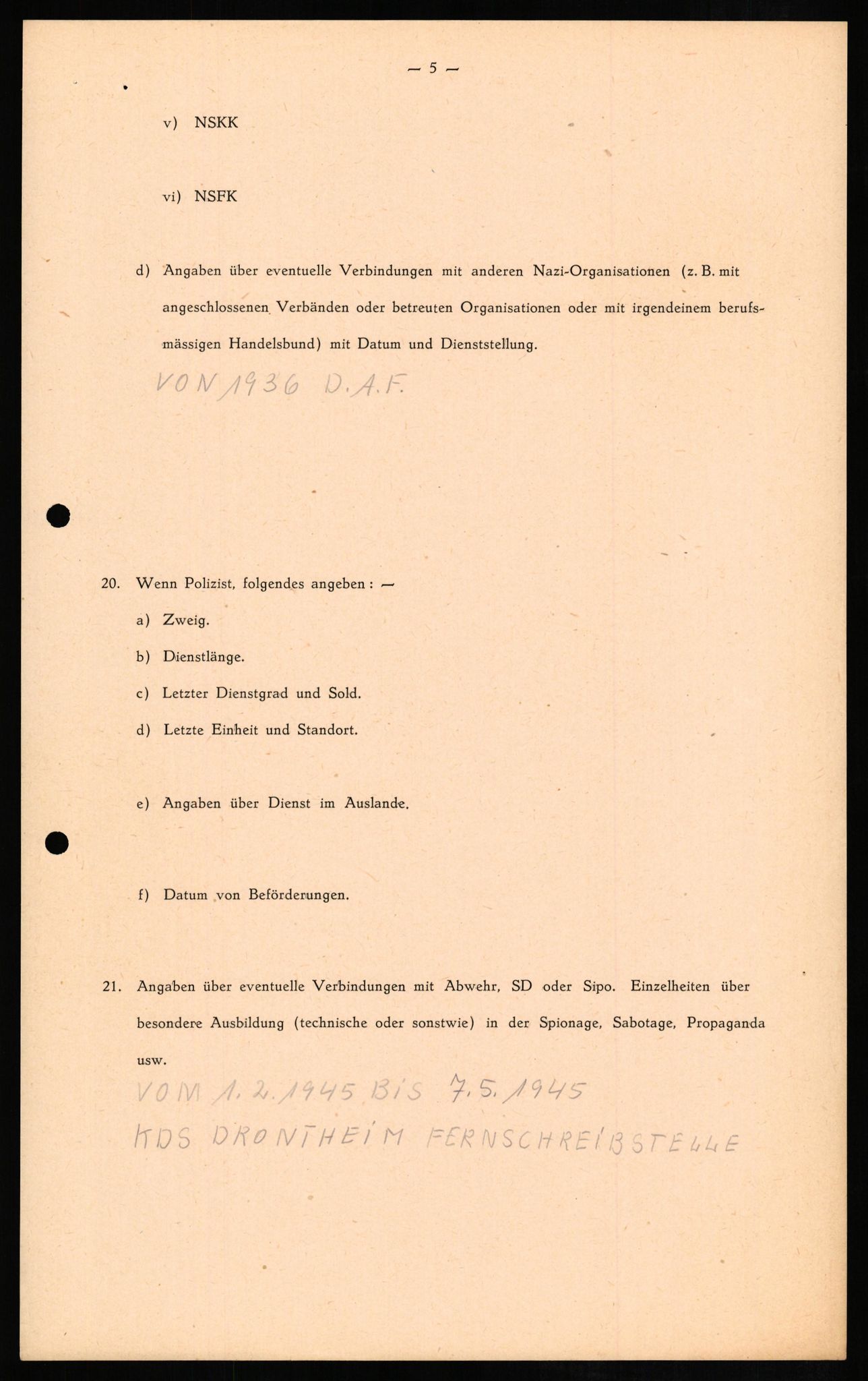 Forsvaret, Forsvarets overkommando II, AV/RA-RAFA-3915/D/Db/L0010: CI Questionaires. Tyske okkupasjonsstyrker i Norge. Tyskere., 1945-1946, p. 469