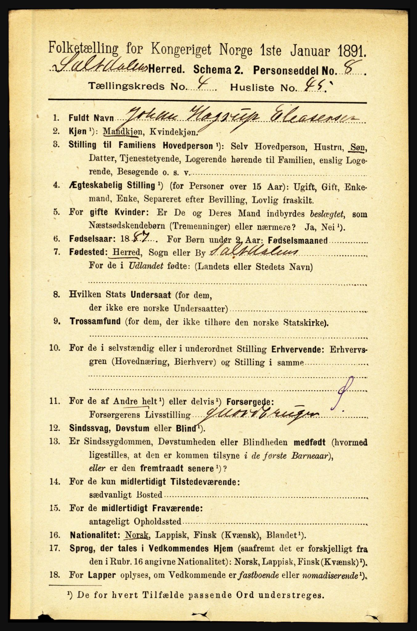 RA, 1891 census for 1840 Saltdal, 1891, p. 2635