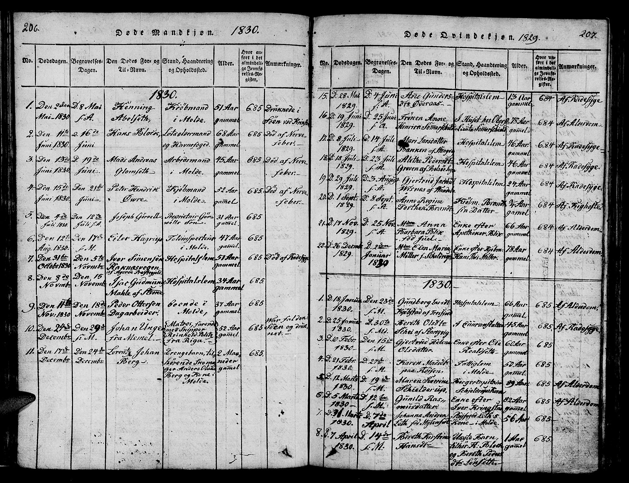 Ministerialprotokoller, klokkerbøker og fødselsregistre - Møre og Romsdal, SAT/A-1454/558/L0700: Parish register (copy) no. 558C01, 1818-1868, p. 206-207