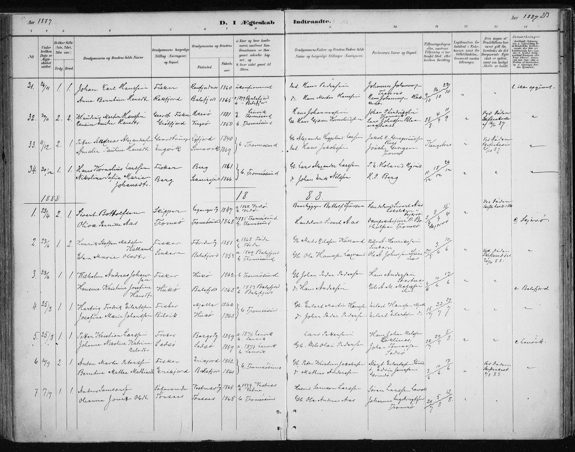 Tromsøysund sokneprestkontor, AV/SATØ-S-1304/G/Ga/L0004kirke: Parish register (official) no. 4, 1880-1888, p. 213