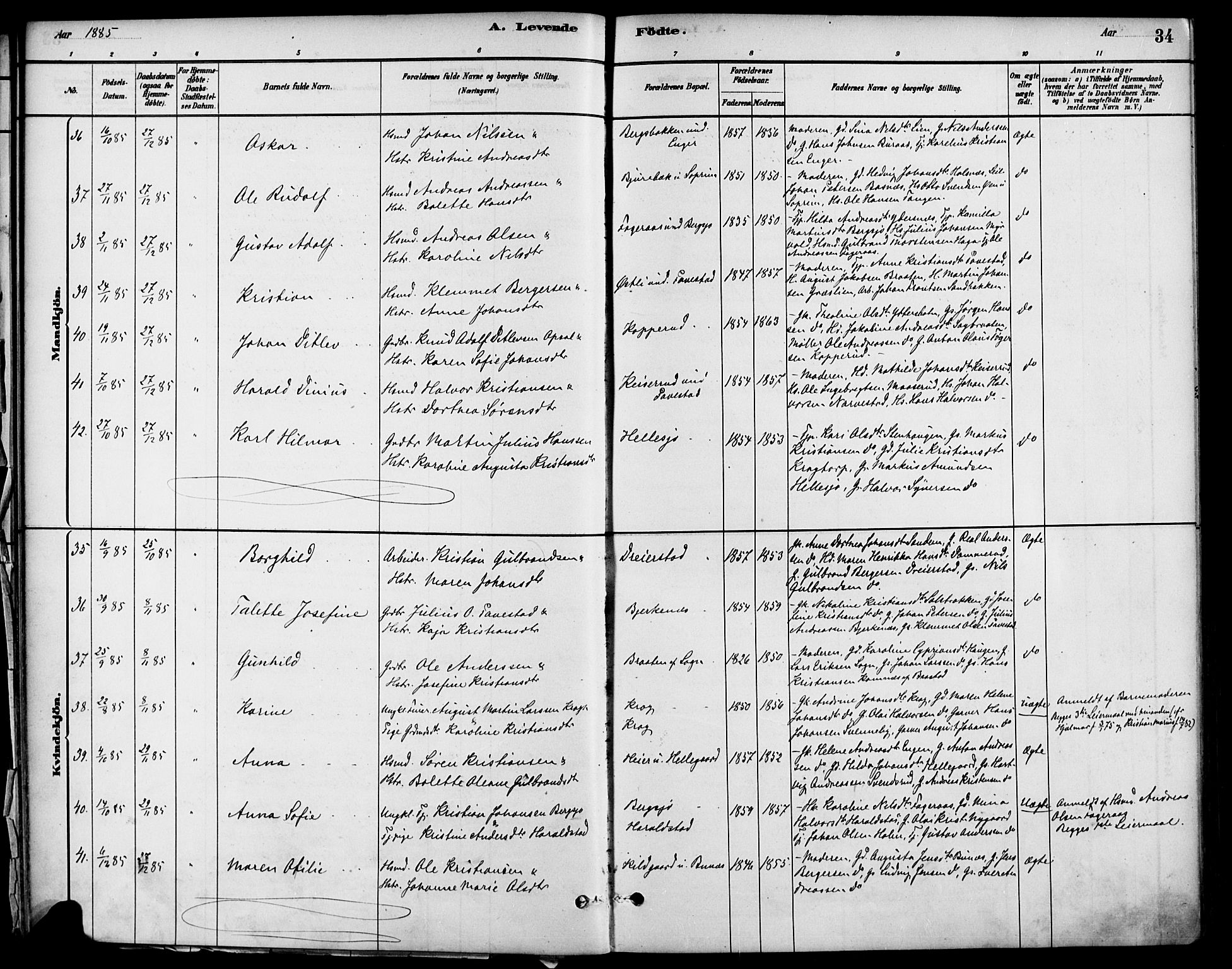 Høland prestekontor Kirkebøker, SAO/A-10346a/F/Fb/L0001: Parish register (official) no. II 1, 1880-1897, p. 34