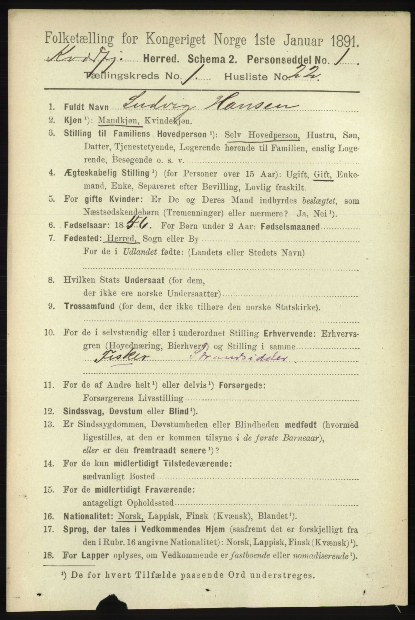 RA, 1891 census for 1911 Kvæfjord, 1891, p. 240