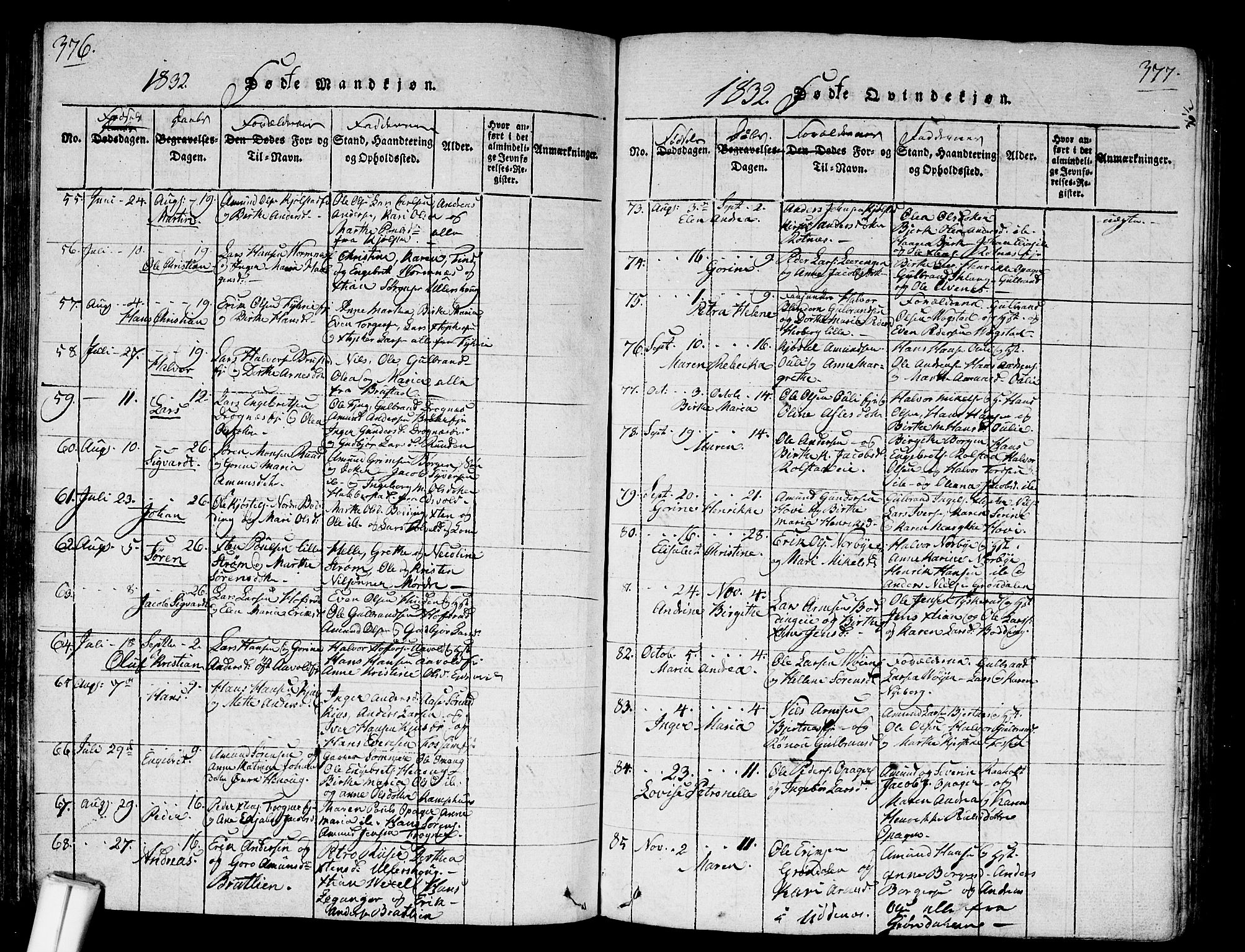 Nes prestekontor Kirkebøker, AV/SAO-A-10410/G/Ga/L0001: Parish register (copy) no. I 1, 1815-1835, p. 376-377