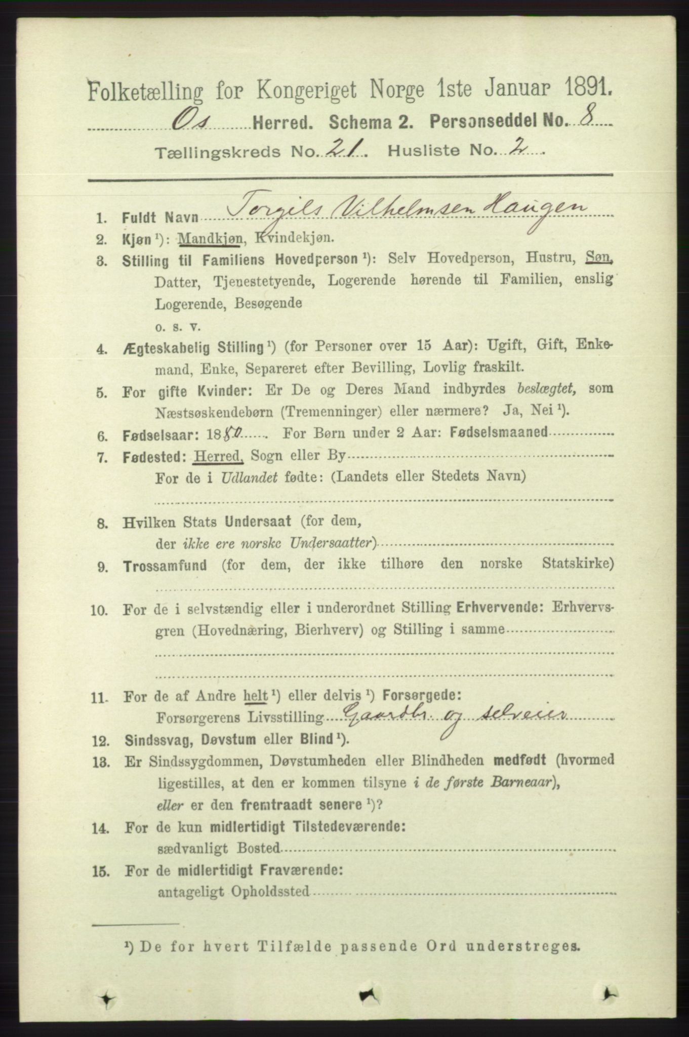 RA, 1891 census for 1243 Os, 1891, p. 4852