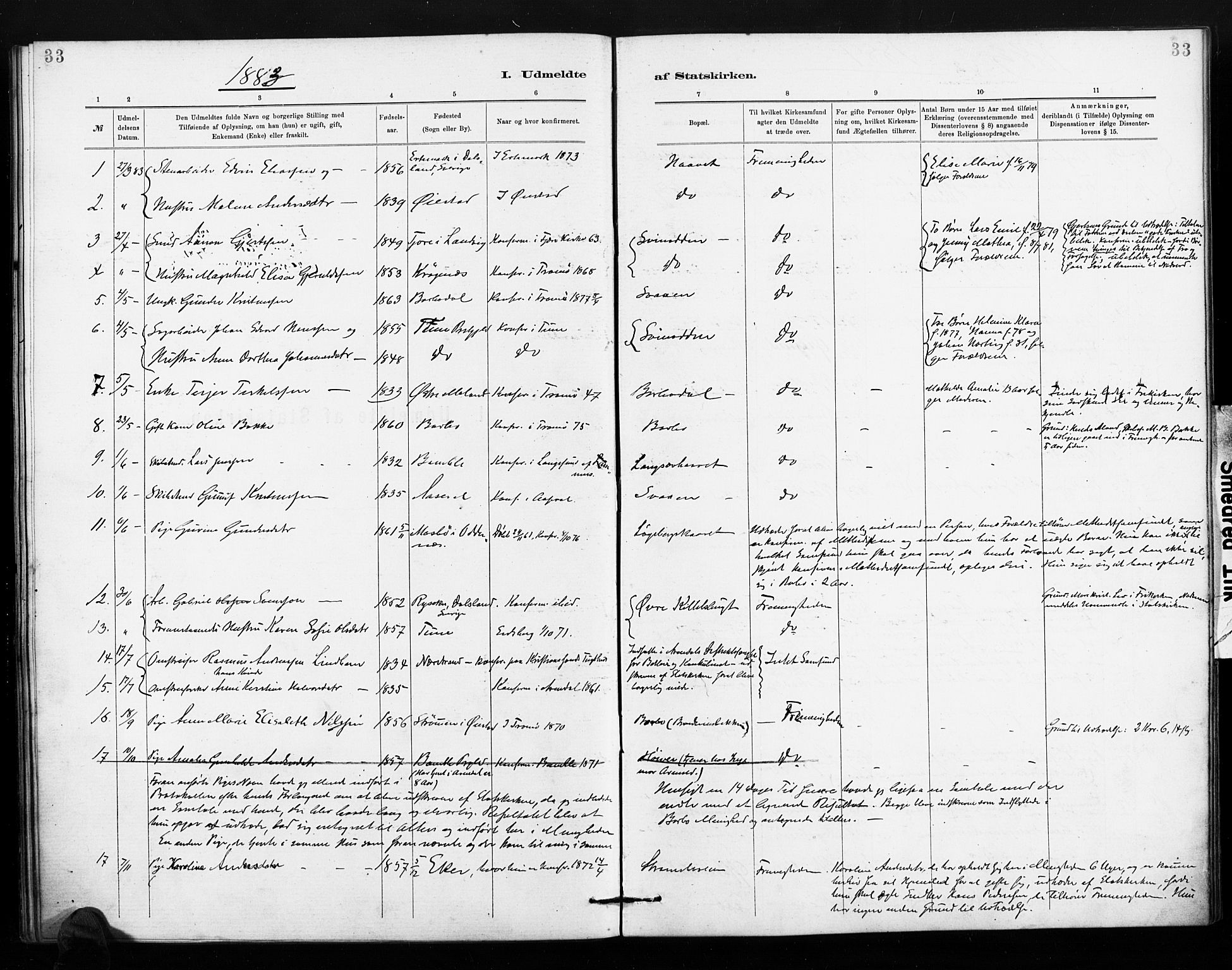 Barbu sokneprestkontor, SAK/1111-0003/F/Fa/L0004: Parish register (official) no. A 4, 1883-1909, p. 33